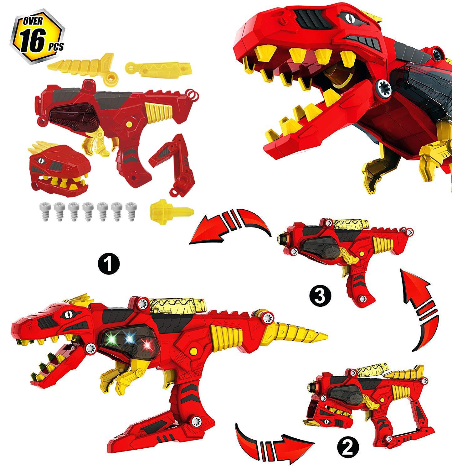 Liberty Imports Liberty Imports Dinosaur Toy Gun - 3-in-1 Transforming T-Rex Blaster with Cool Sound Effects & LED Light Up - Build and Take Apart Toy for Boys & Girls