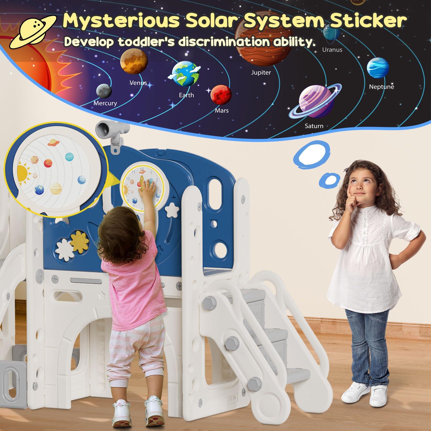 BIERUM BIERUM 10 in 1 Toddler Slide, Astronaut Themed Baby Slide for Toddlers Aged 1-3, with Astronaut Design, Phone Call Design and Basketball Hoop, Toddler Playset Toddler Playground Blue Gray