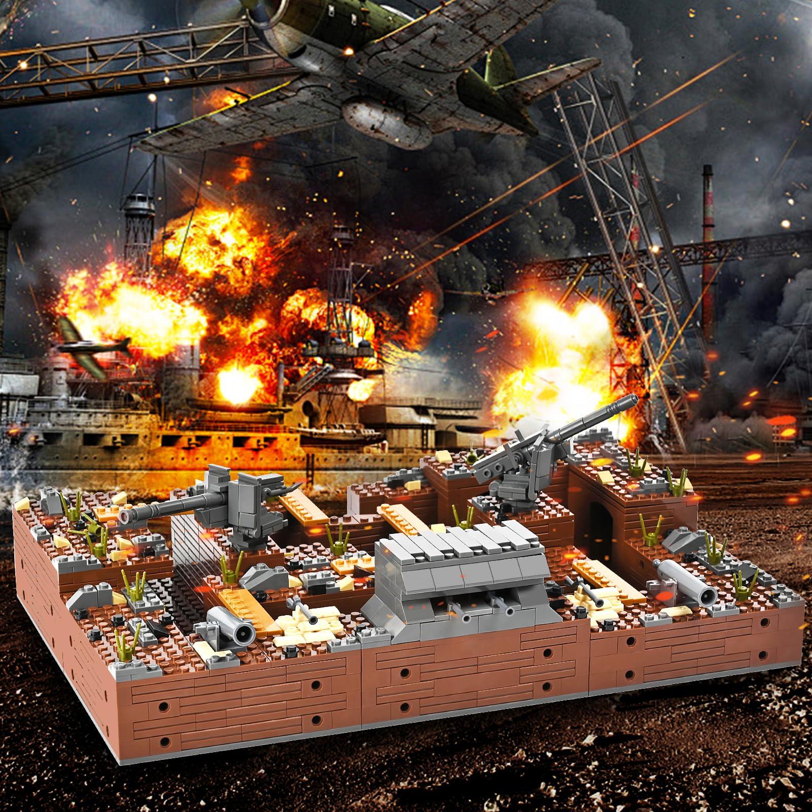 lovlaugh lovlaugh WW2 Military Base Bunker Trench Building Blocks (1350 Pcs) Including Fortresses, Anti-Aircraft Guns, Treatment RoomPerfectly Restore The WW2 Scene, The Best Gift for Children