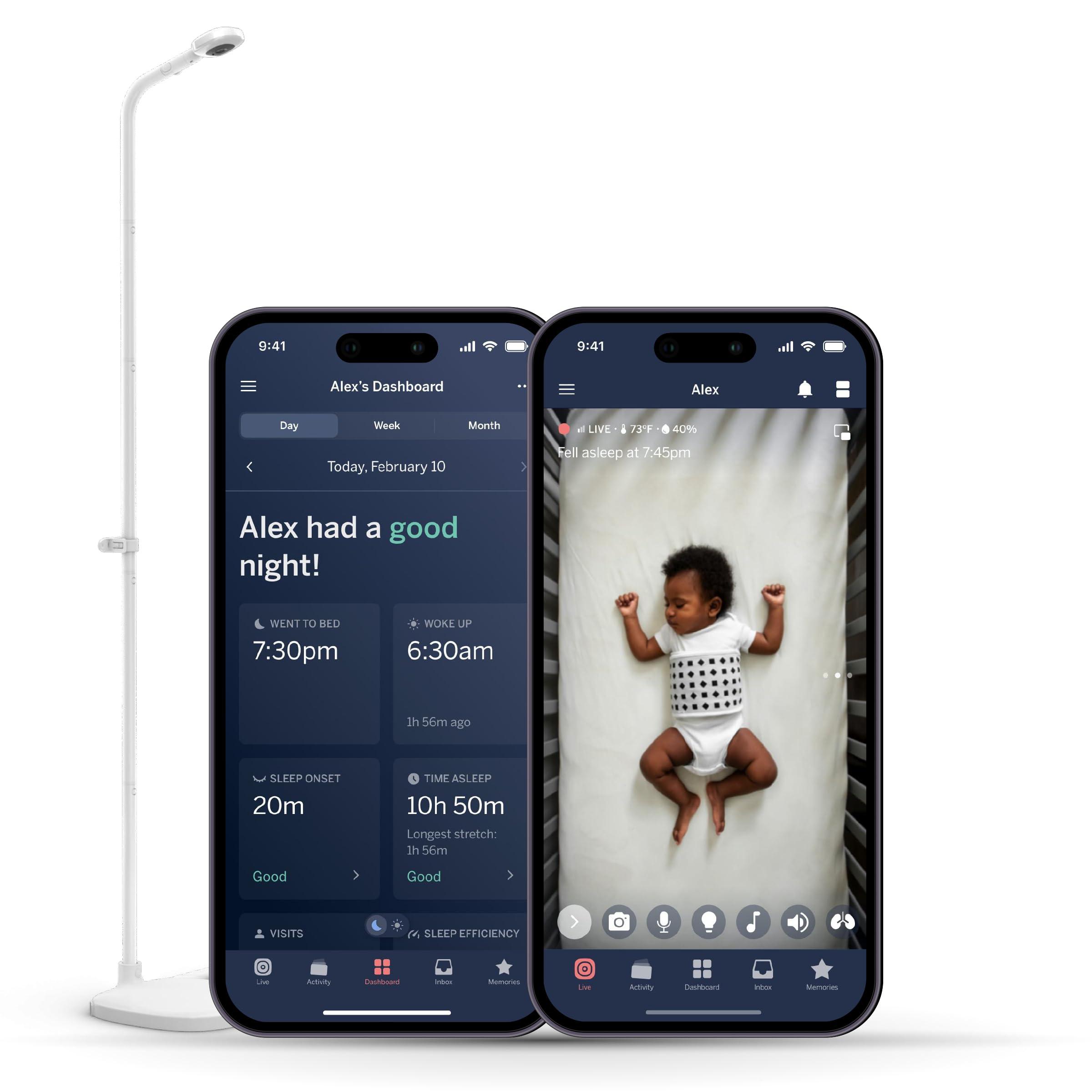 Nanit Nanit Pro Smart Baby Monitor & Floor Stand with Breathing Band, New Version - 1080p Wi-Fi Video & Sound Camera, Sleep Coach & Breathing Motion Tracker, 2-Way Audio, iOS and Android Compatible - White