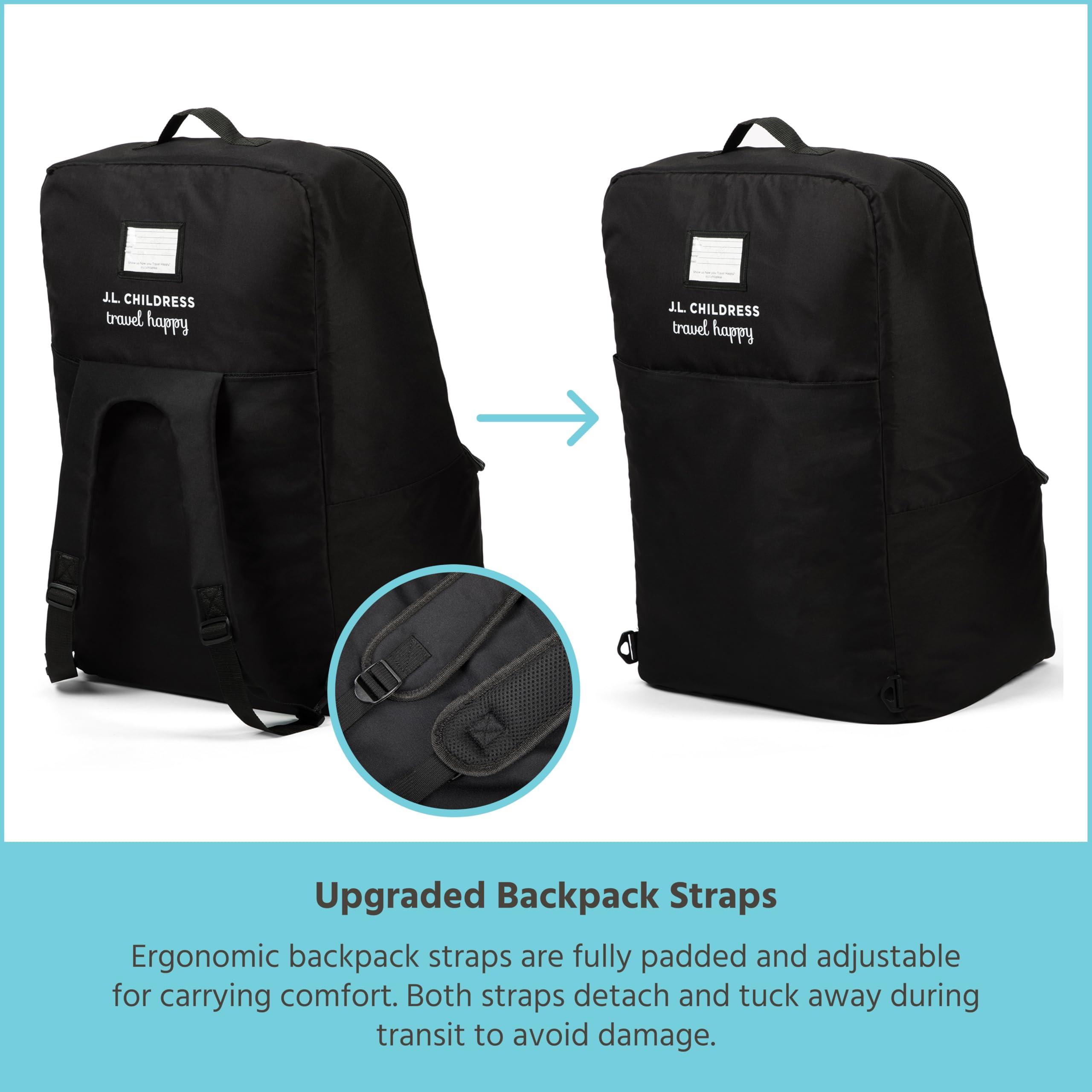 J.L. Childress J.L. Childress DELUXE Backpack Car Seat Travel Bag - PREMIUM - Thicker Padding - Includes AirTag Holder - Airplane Bag for Baby Car Seats - Fits All Car Seats, Infant Carriers & Booster Seats Black
