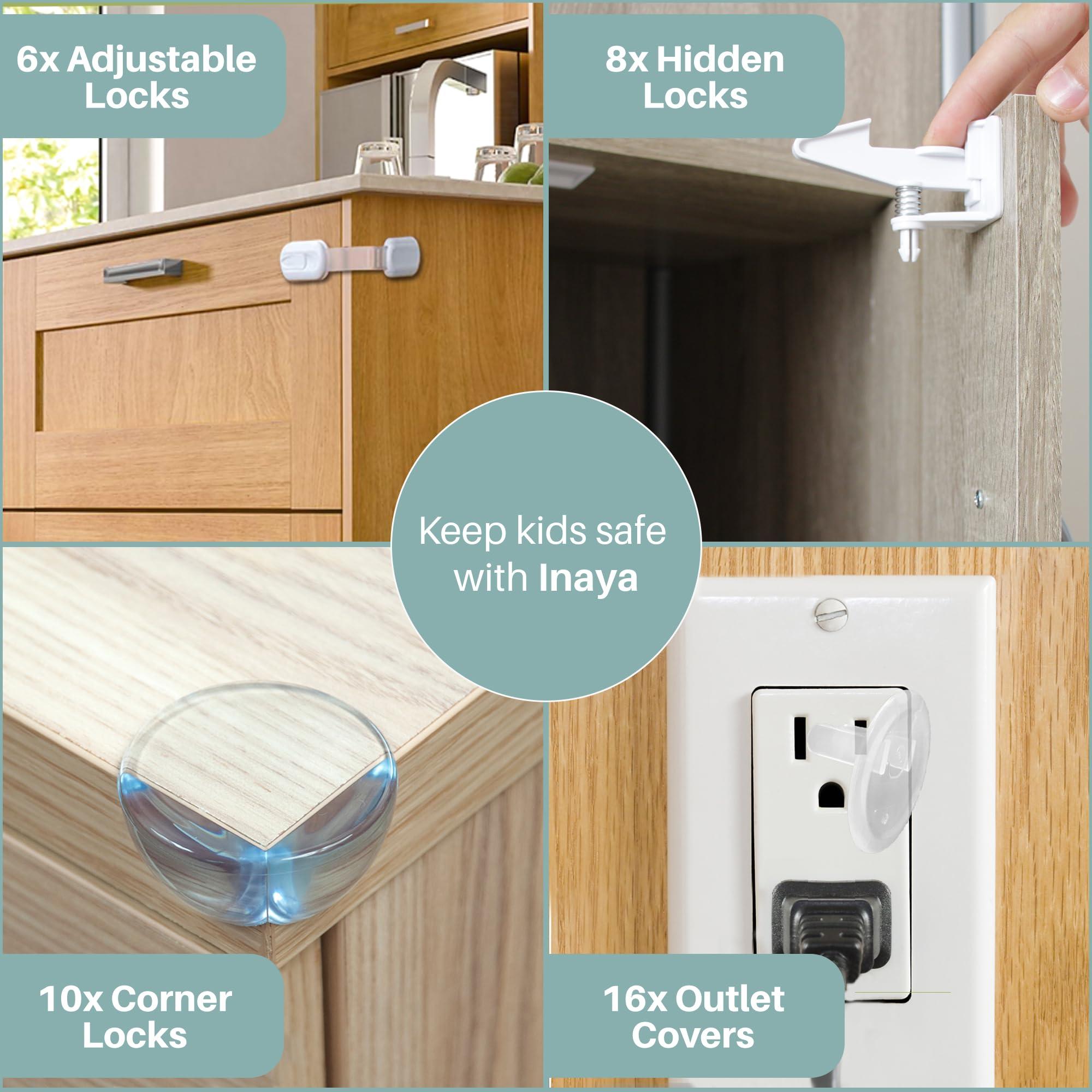 Inaya Inaya Complete Baby Proofing Kit Keep Your Child Safe at Home & Inaya Adjustable Door Strap for Kids Safety & Cat Door Latch