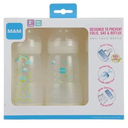 MAM MAM Bottle Nipples Slow Flow Nipple Level 1, for Newborns and Older, SkinSoft Silicone Nipples & Easy Start Anti-Colic Bottle, Baby Essentials, Medium Flow Bottles with Silicone Nipple