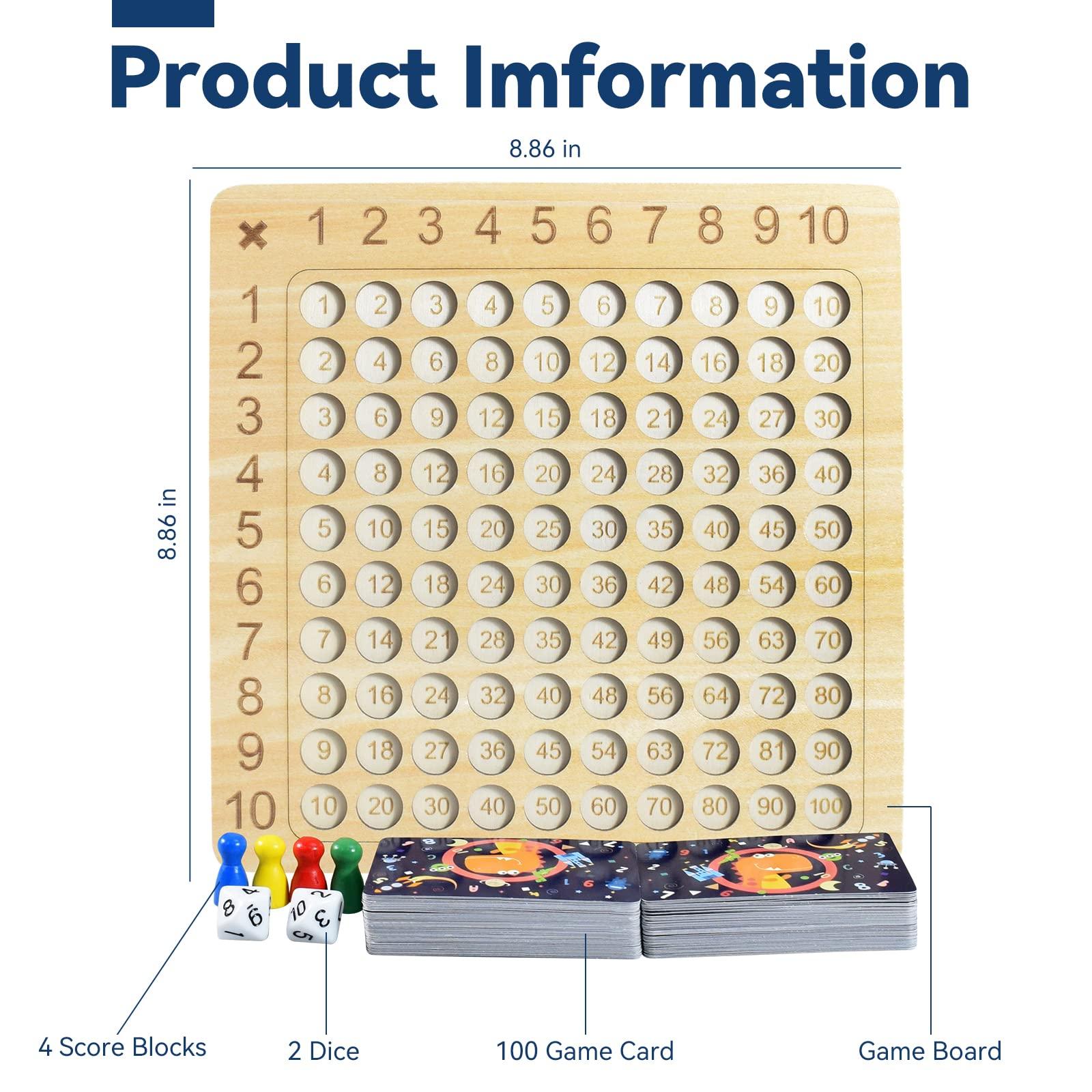 BAKAM BAKAM Wooden Multiplication Board Math Game for Kids 8-12, Math Manipulatives Set with 100PCS Flash Cards for Kids 6-8 Years Old, Montessori Counting Toy for Boys Girls Preschool Learning