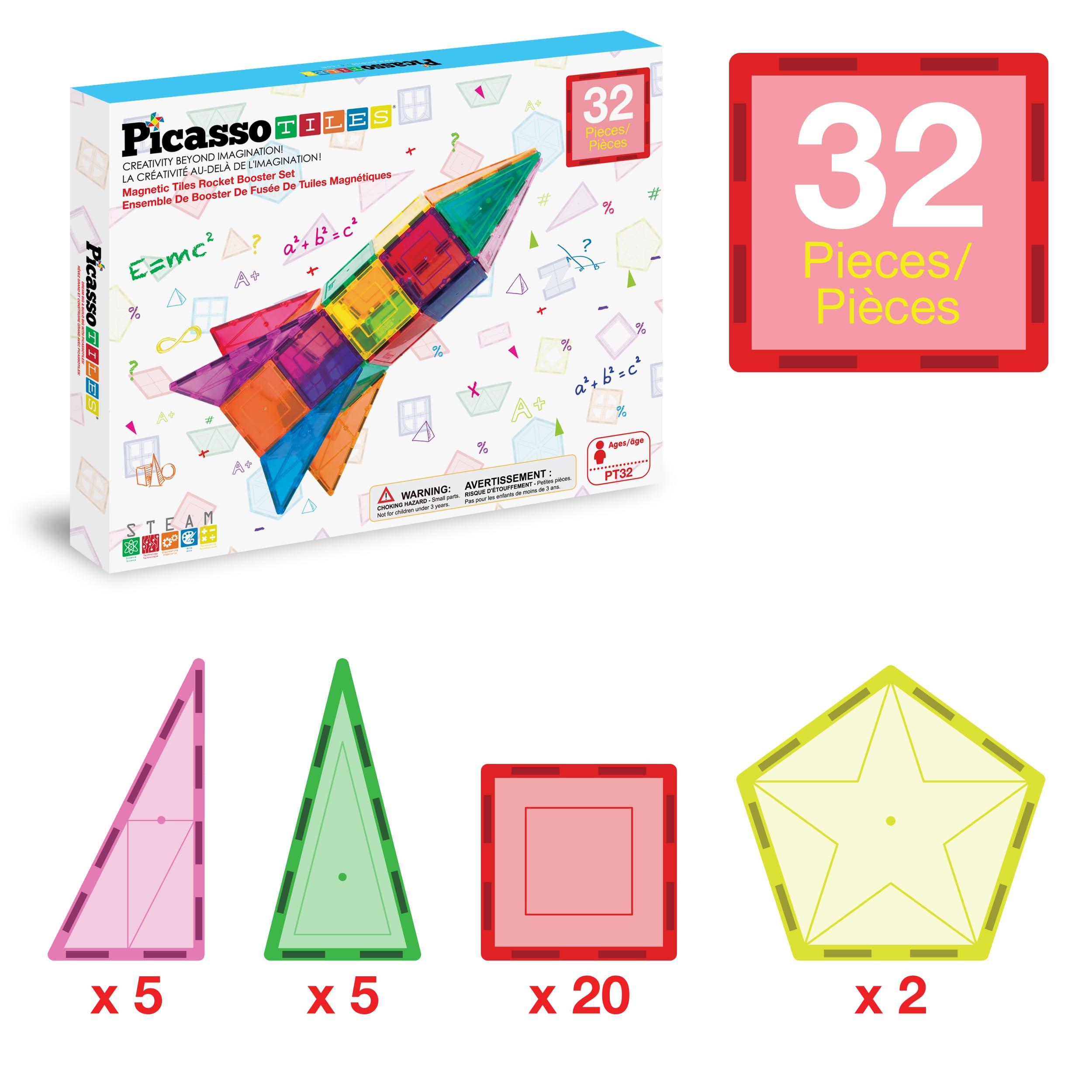 PicassoTiles PicassoTiles Magnetic Building Block Rocket Booster Theme Set Magnet Construction Toy Educational Kit Engineering STEM Learning Playset Child Brain Development Stacking Blocks Playboard PT32