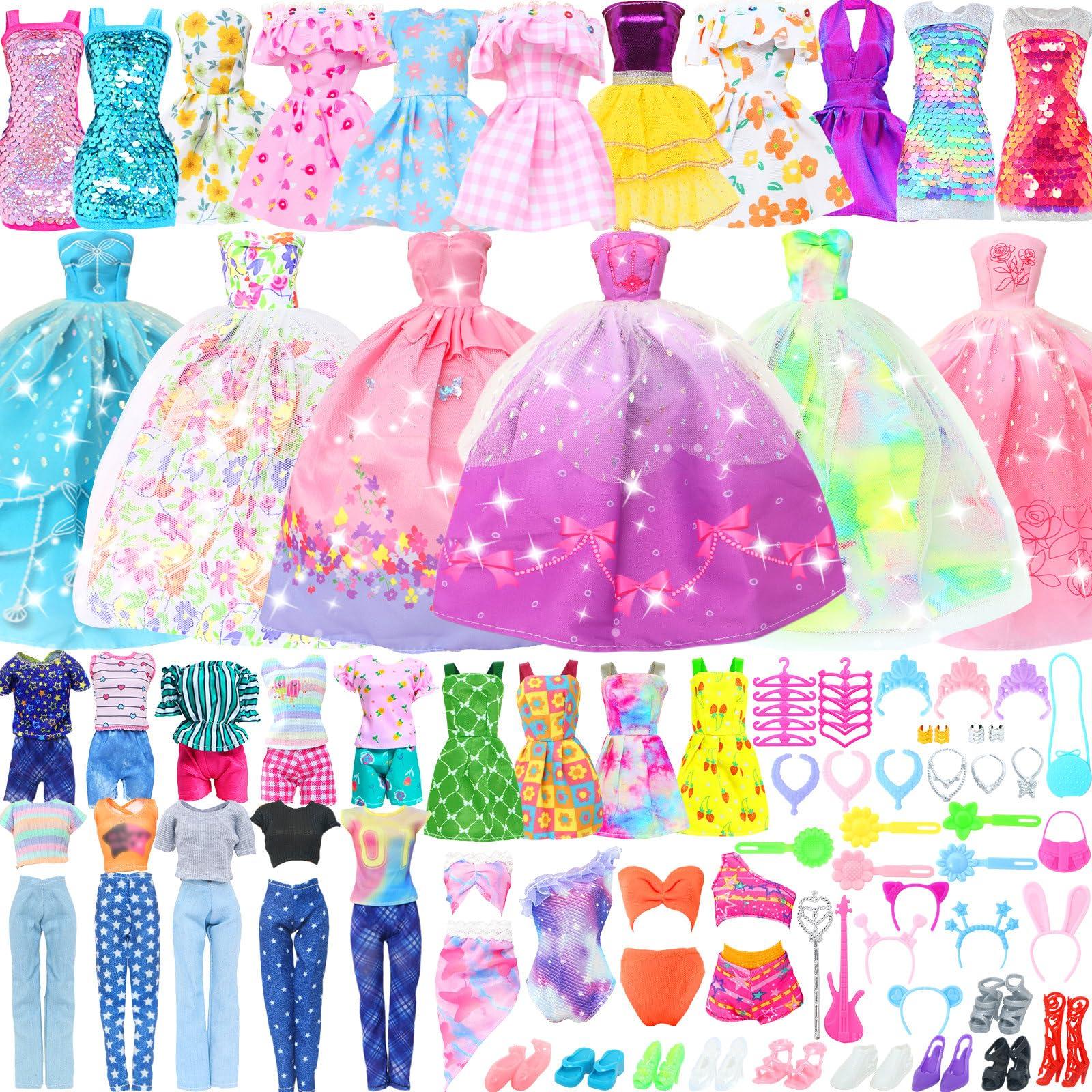 BJDBUS BJDBUS 50 Pcs Doll Clothes and Accessories, 2 Wedding Gowns 4 Fashion Dresses 2 Tops 2 Pants Outfits 2 Swimsuits Bikini 10 Shoes 10 Hangers 17 Doll Stuffers Accessories for 11.5 inch Girl Doll