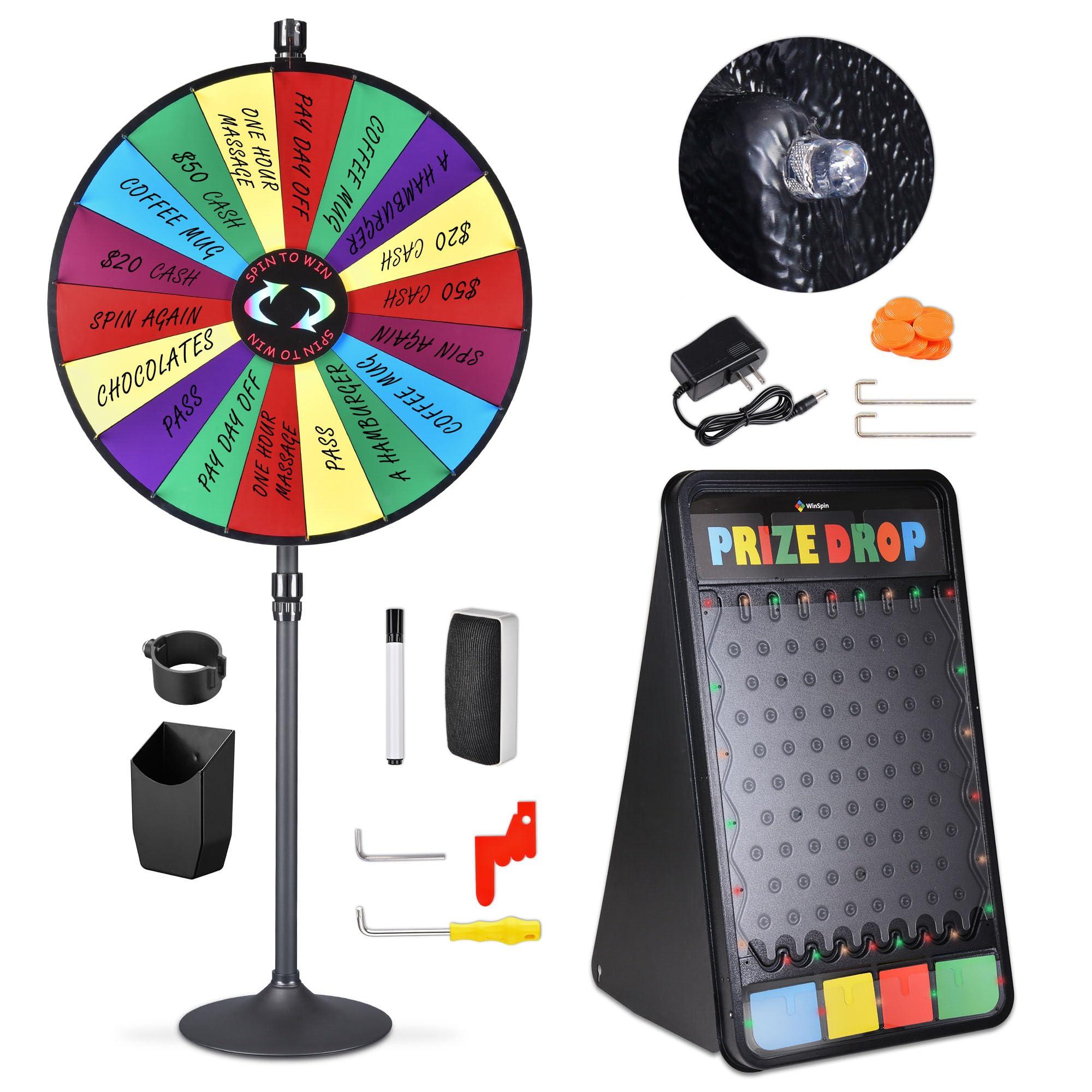 WinSpin WinSpin 36\" Prize Wheel 12 Slots Dual Use Spinning Wheel and 41x25 Prize Drop Game Board w/LED Light for Party Tradeshow