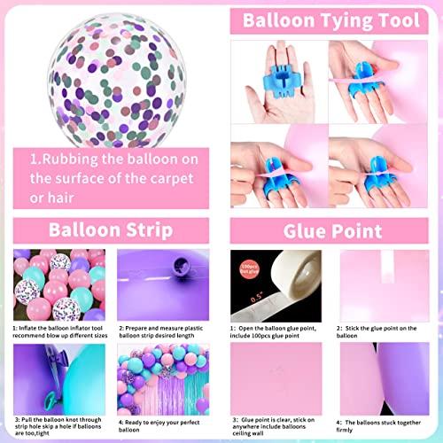 JOYYPOP Unicorn Balloon Garland Kit with Light Purple Pink and Turquoise Balloons, Tinsel Curtain for Baby Shower Birthday Party Decorations Unicorn Party