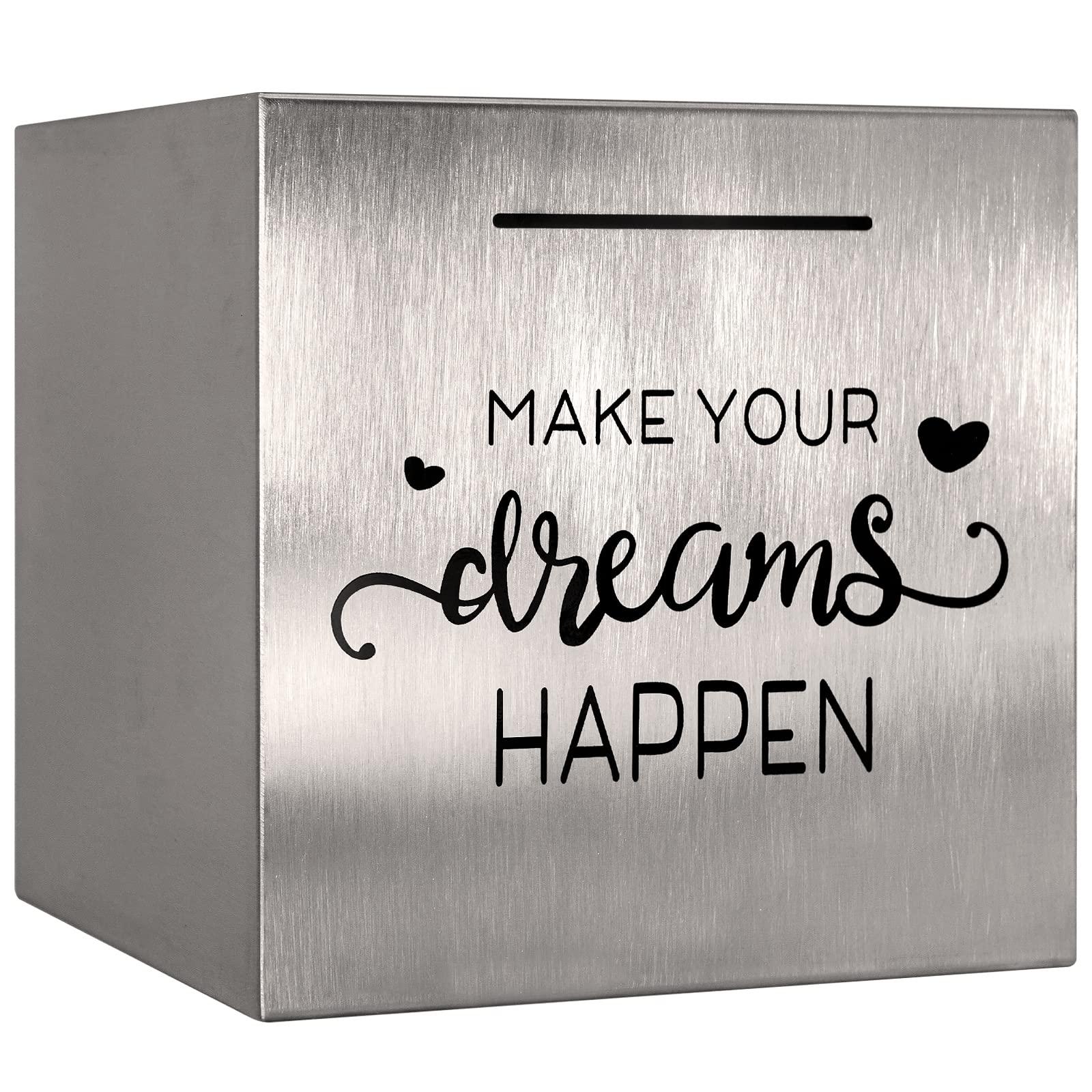 HuaArt Piggy Bank Made of Stainless Steel, Piggy Banks for Adults Coin Bank ,Can Only Save The Piggy Bank That Cannot be Taken Out (7.8"X7.8"X7.8")