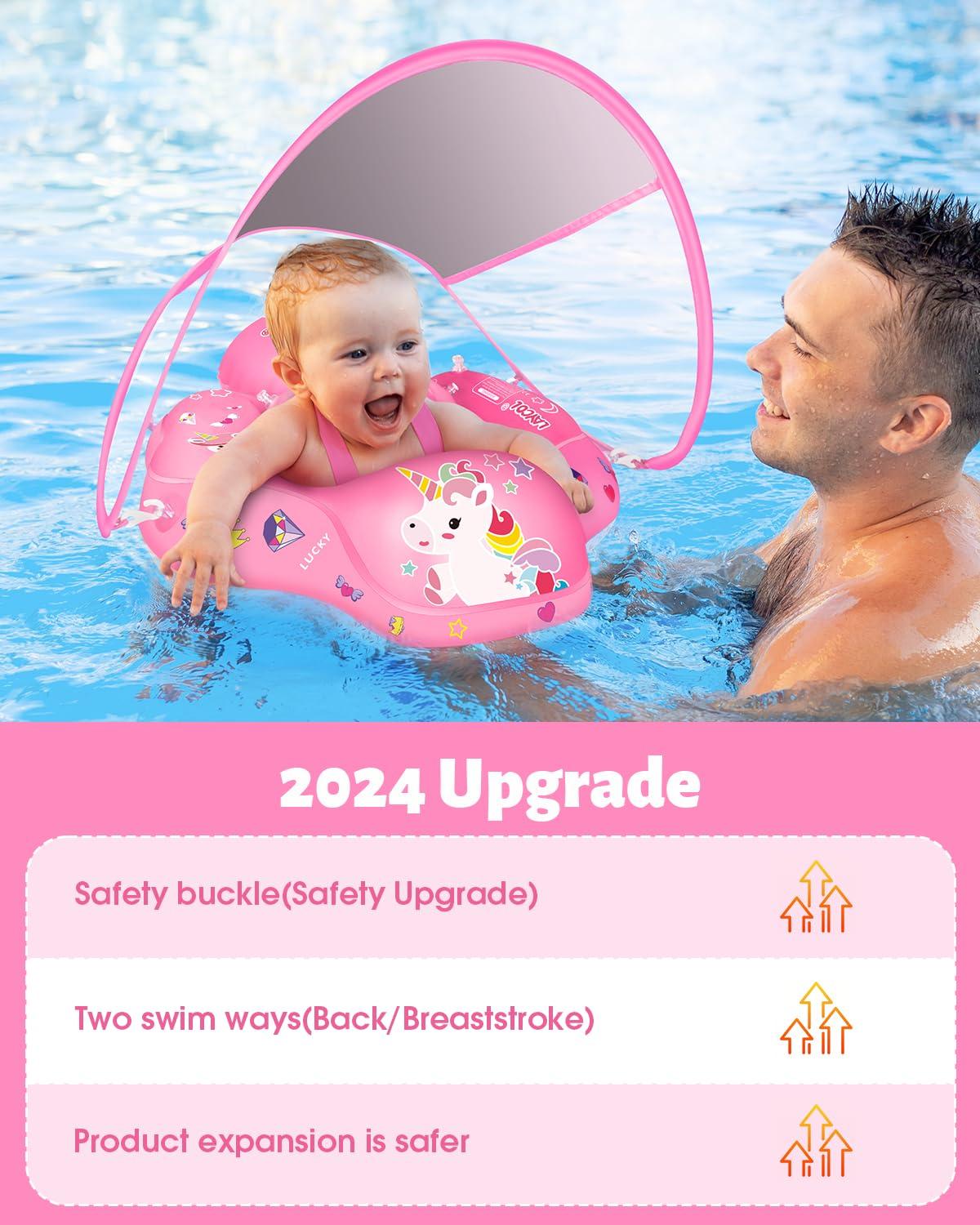 LAYCOL LAYCOL Baby Swimming Float Inflatable Baby Pool Float Ring Newest with Sun Protection Canopy,add Tail no flip Over for Age of 3-36 Months (Unicorn, S)