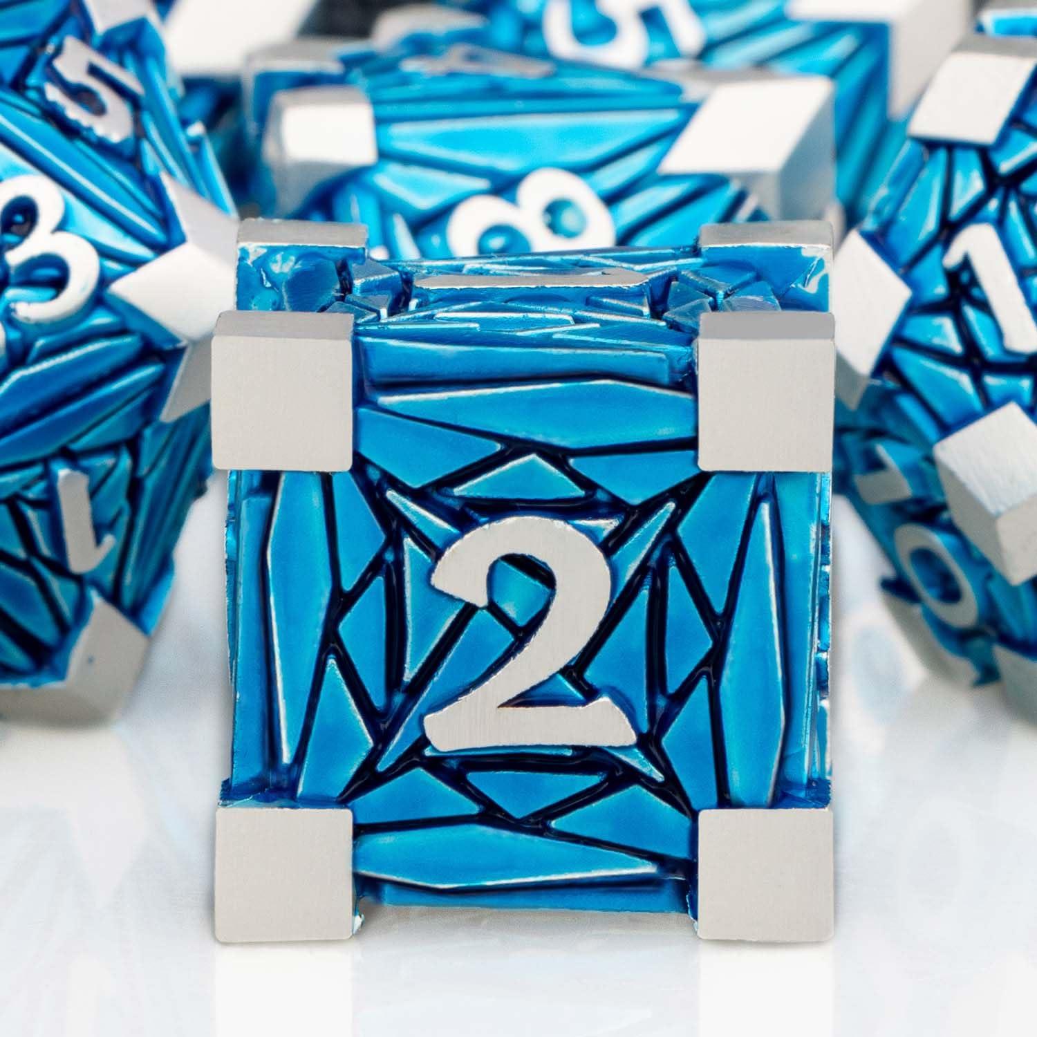 ORIFANTOU ORIFANTOU Metal DND Dice Set Dungeons and Dragons Dice with Box, Blue Debris D&D Dice RPG D and D Dice Role Playing Game Polyhedral Dice Set D20 D12 D10 D8 D6 D4