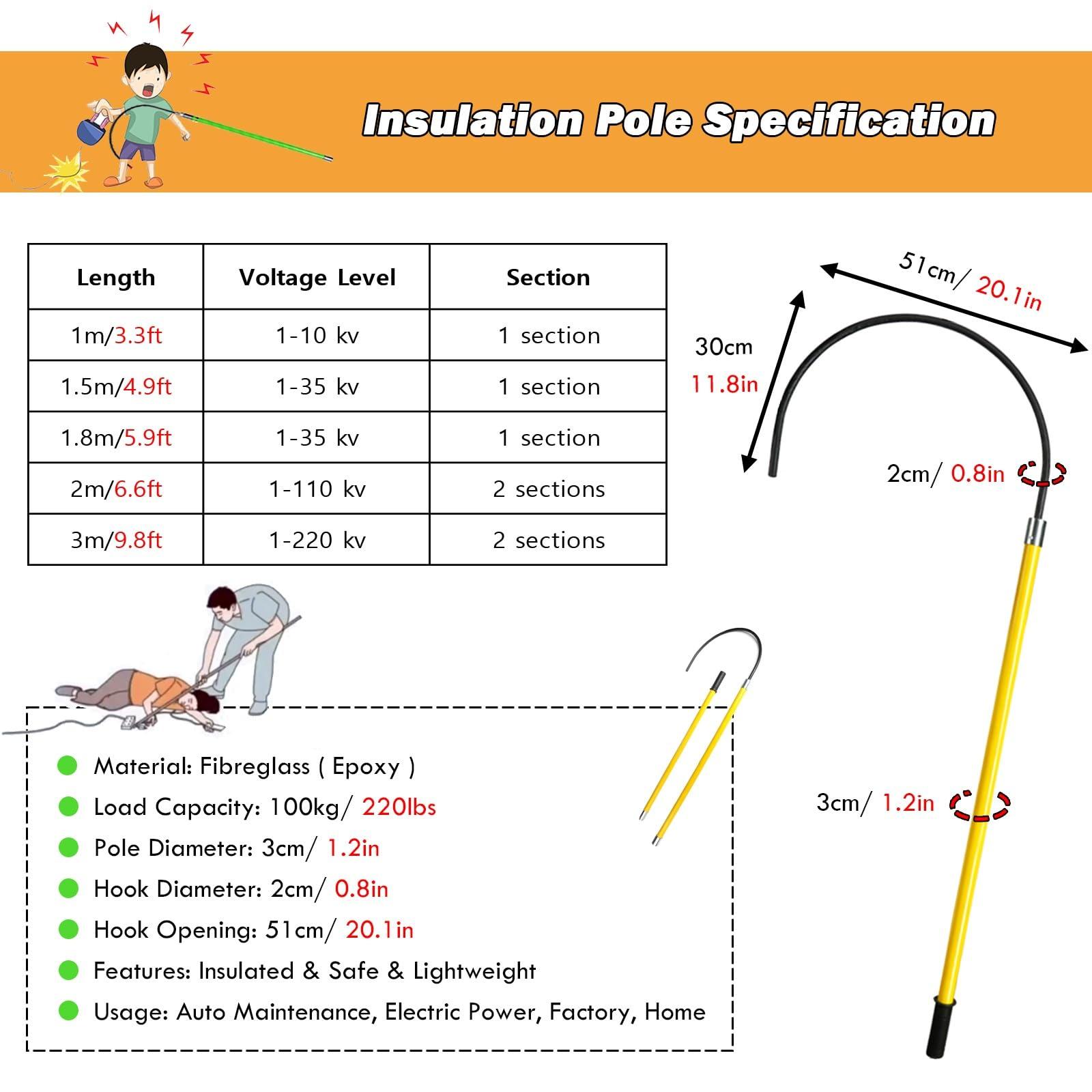 AMUFJJ AMUFJJ Electrical Safety Rescue Hook with Insulated Pole, 10kv/35kv/110kv/220kv High Voltage Insulated Rescue Hook, Emergency Protective Equipment with 20 Inch Opening(L 1m/3.3ft)