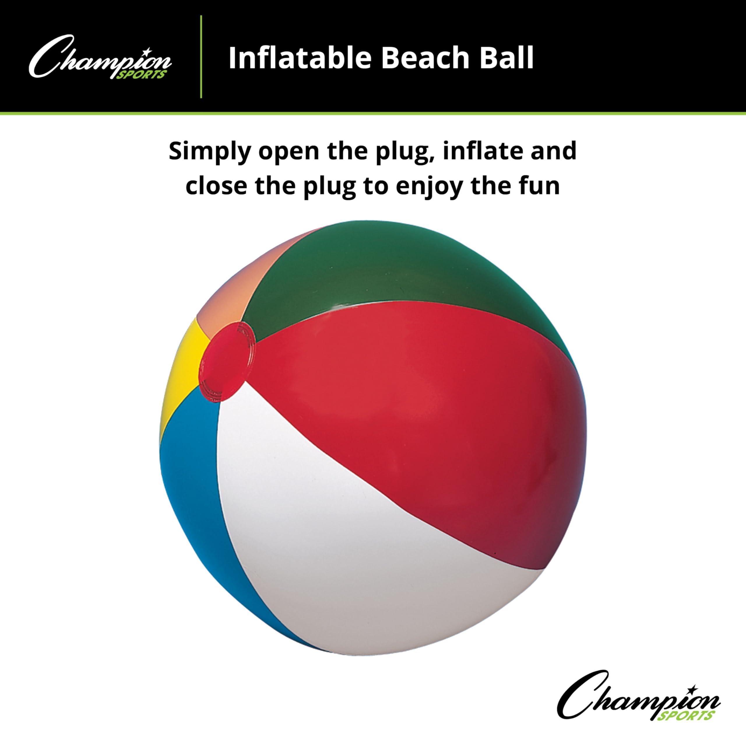 Champion Sports Champion Sports Beach Ball Inflatable for Pools, Beaches - Watergames for Summer - 24 Inches - Rainbow Multicolor