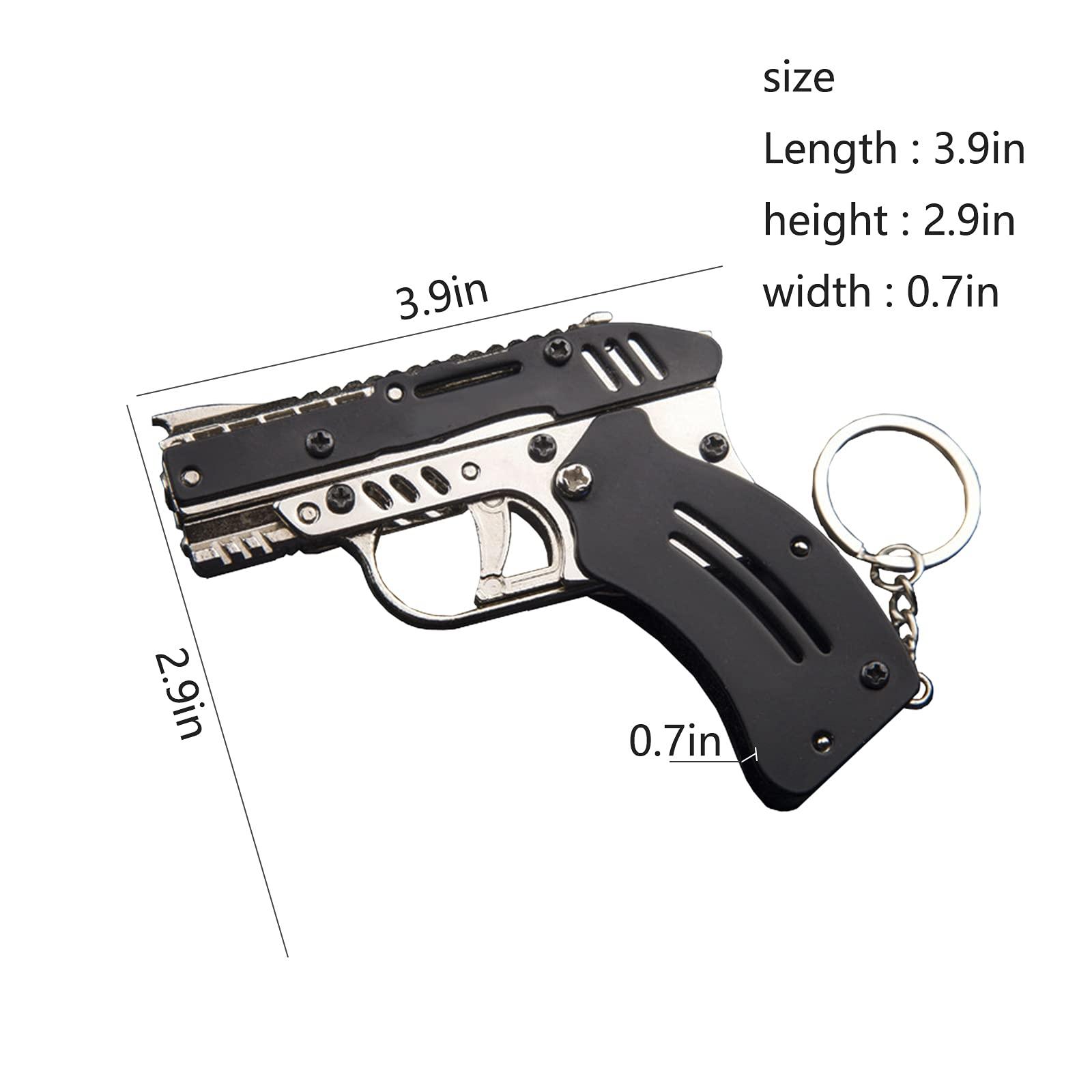 TIETHEKNOT Rubber Band Gun New Generation Upgrade Mini Metal Foldable Toy Gun Keychain Foldable Handmade Toy Decor for Adults Kids