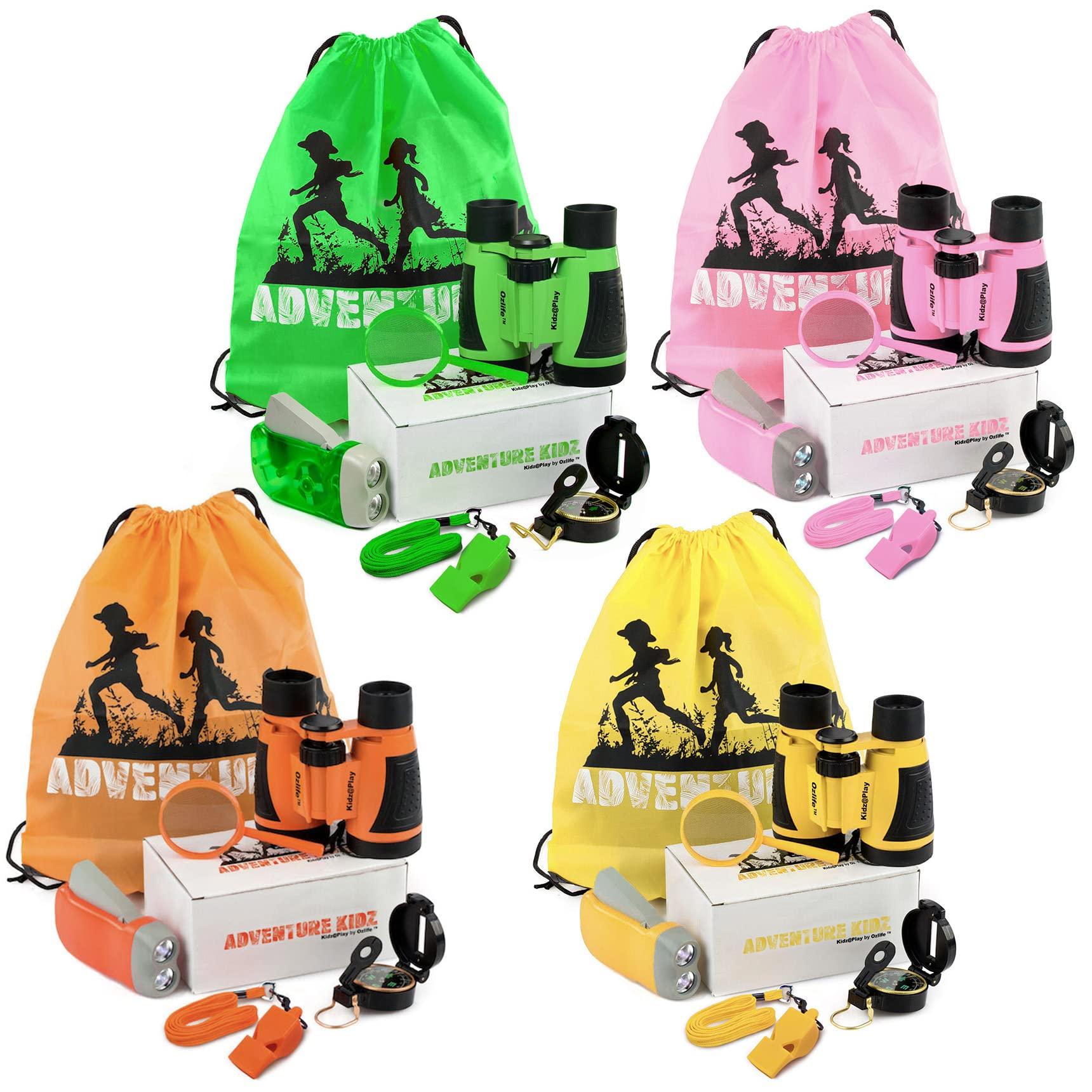 Kidz@Play Adventure Kidz - Outdoor Exploration Kit, Binoculars with Case, Flashlight, Compass, Whistle, Magnifying Glass, Backpack, Bundle (28 Items)