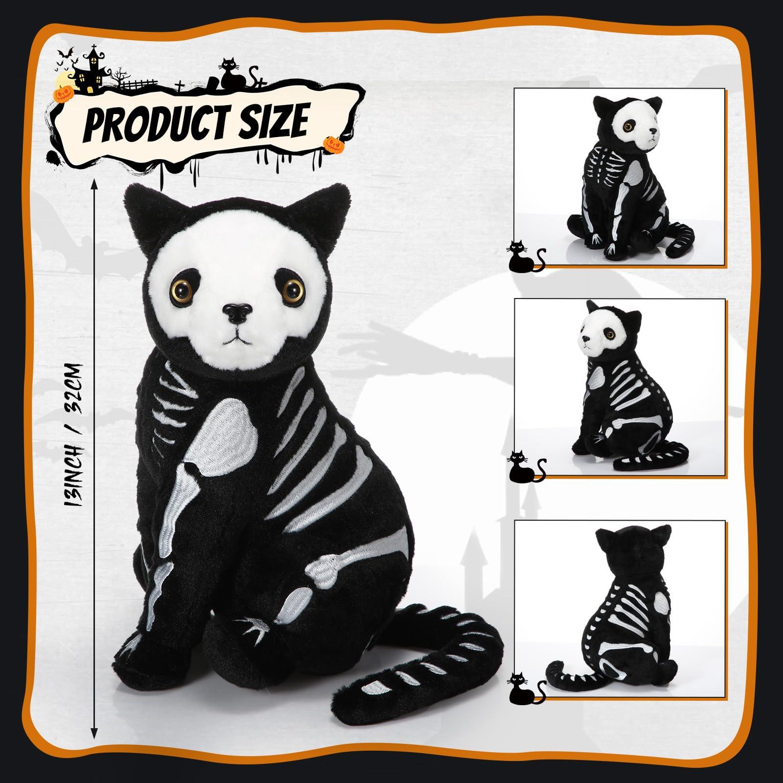 Hiboom Hiboom Skeleton Black Cat Stuffed Animal 13 Inch Soft Plush Black Kitten Stuffed Animal Nightmare Catnap Plush for Halloween Day of The Dead Decor Gift Birthday Party Favors(Stylish Style)