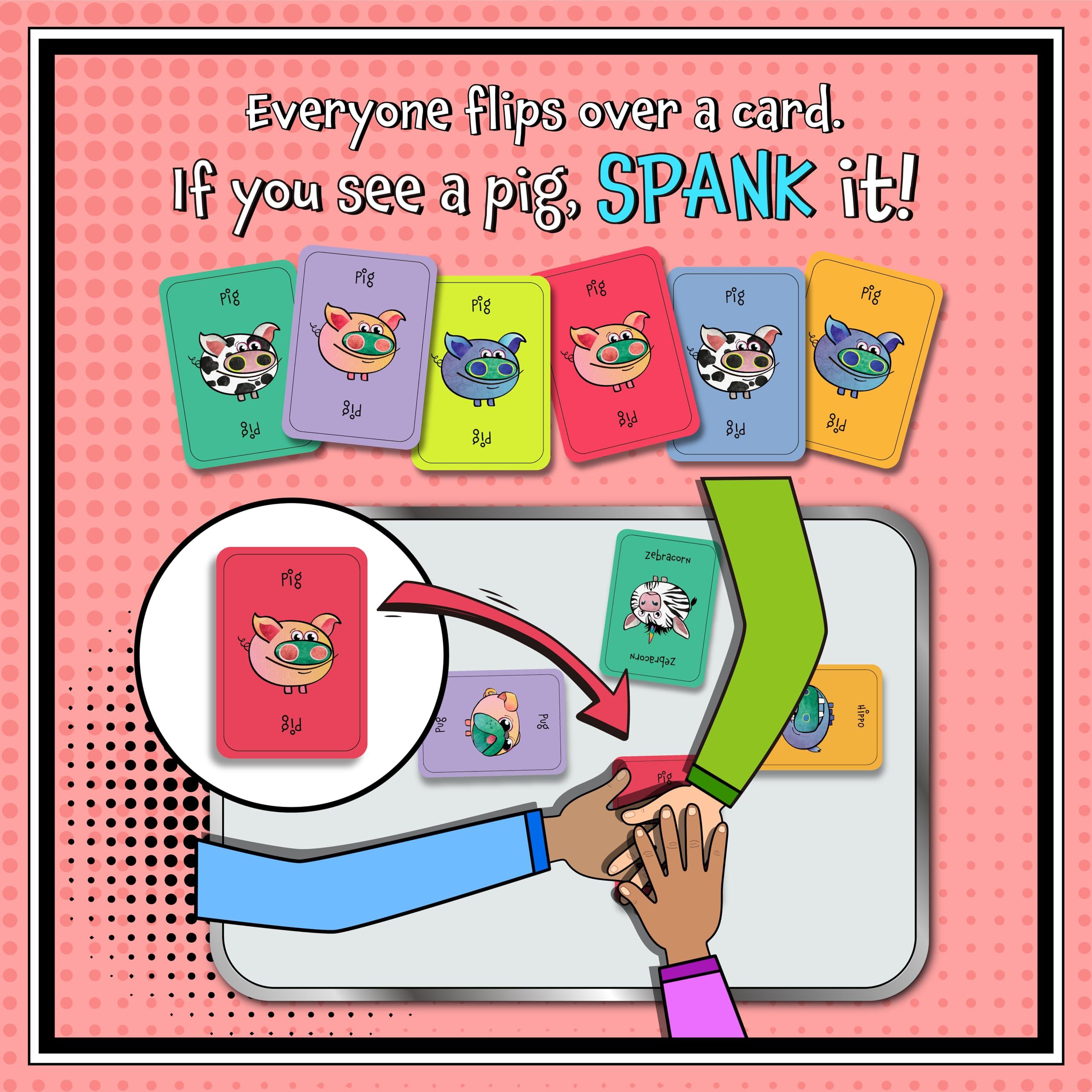 Sweet Bros Games Spank The Pig! - Hilarious & Fun Family Card Game for Kids, Teens & Adults, Funny Fast Paced Games for 2-7 Players