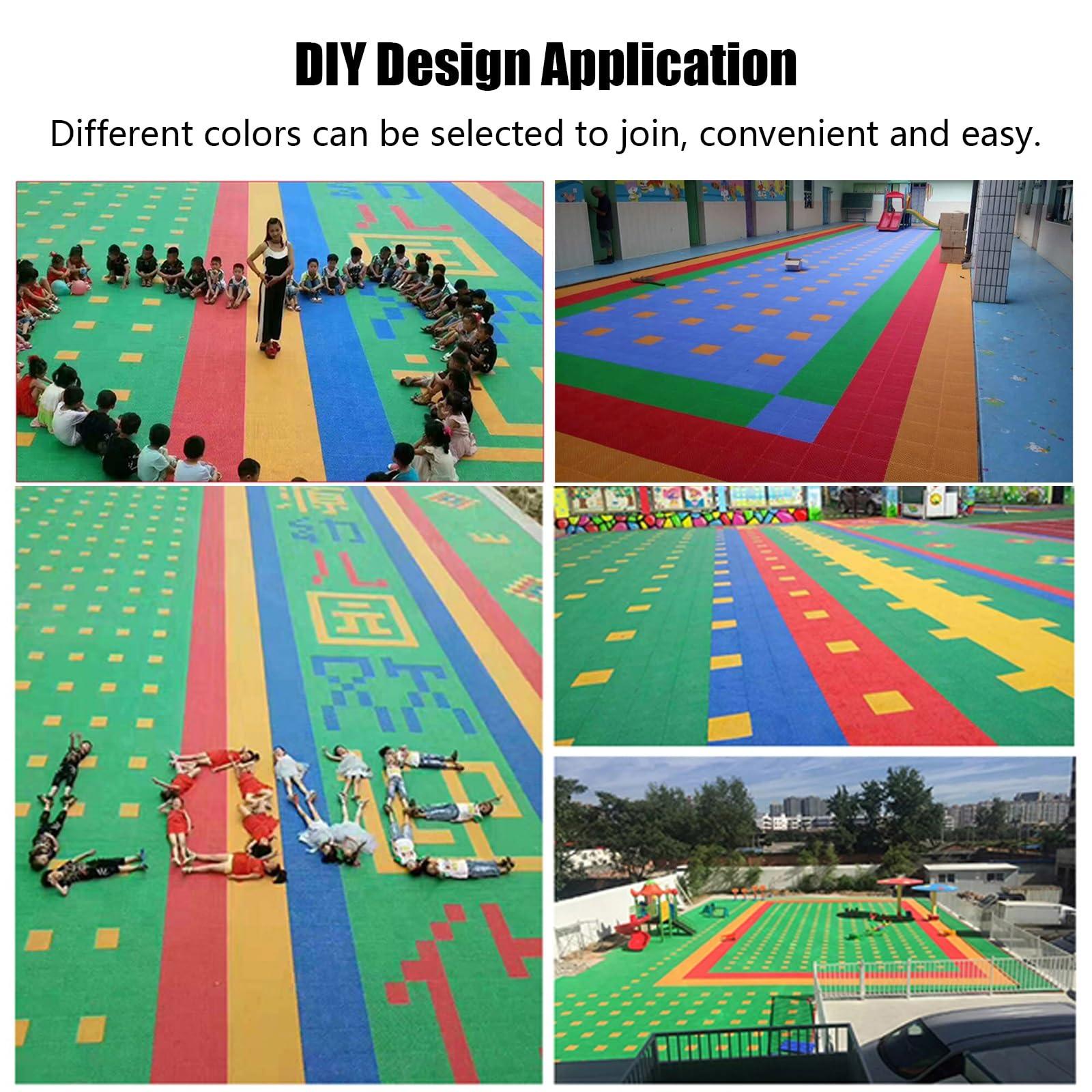 ZJKXJH Sport Court Tiles Outdoor Basketball, 1010 Inch Modular Interlocking Floor Tile/ Mats for Gymnasium Playground Public Leisure Place Waterproof DIY Puzzle Flooring, Red Yellow Blue Green ( Color : Red