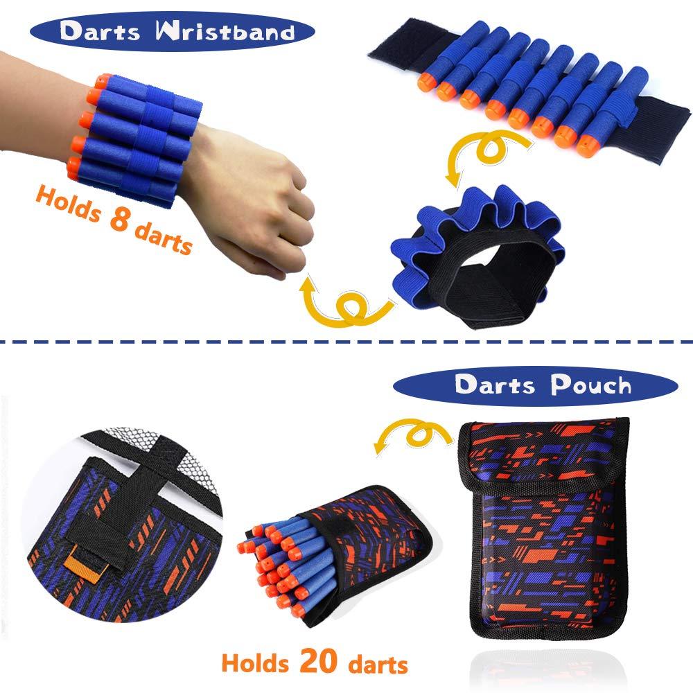 JGCWorker Kids Tactical Vest Kit for Nerf Guns N-Strike Elite Series with 40 Bullets Refill Darts, 2 Reload Clips, Dart Pouch, Tactical Masks, Hand Wrist Band and Protective Glasses Nerf Vest for Boys