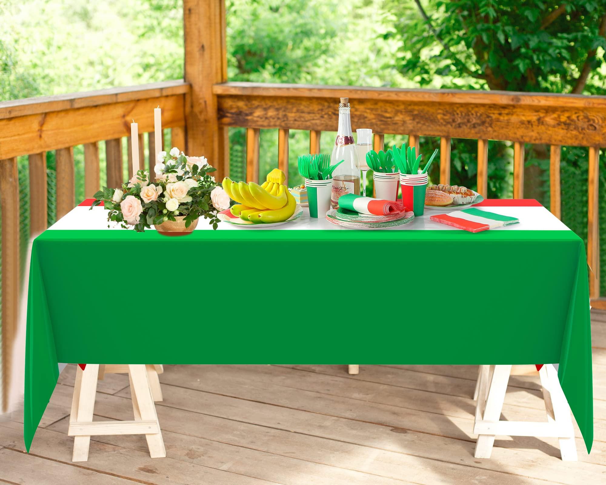 Oudain Oudain 162Pcs Italian Dinner Party Decorations 2 Italian Flag Rectangular Tablecloth Mexican Flag Decorations Italian Themed Tableware Red White and Green Party Decorations Italian Dinner Plates Set