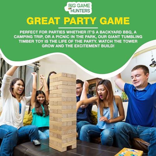 Garden Games Big Game Hunters Giant Tumble Towers, 58 Piece Wooden Block Game, 5 ft. Tall Stacking Backyard Indoor Outdoor Game for Kids Adults Family, Jumbo Splinter Resistant Blocks - Carry Bag Included