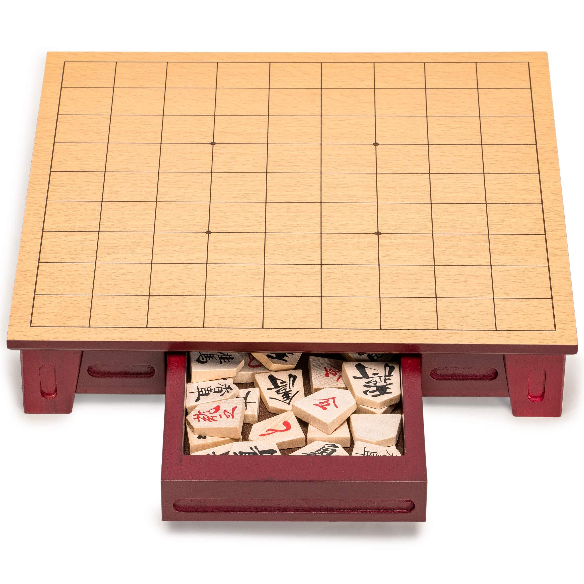 Yellow Mountain Imports Yellow Mountain Imports Shogi Japanese Chess Game Set - Wooden Board with Drawers and Traditional Koma Playing Pieces