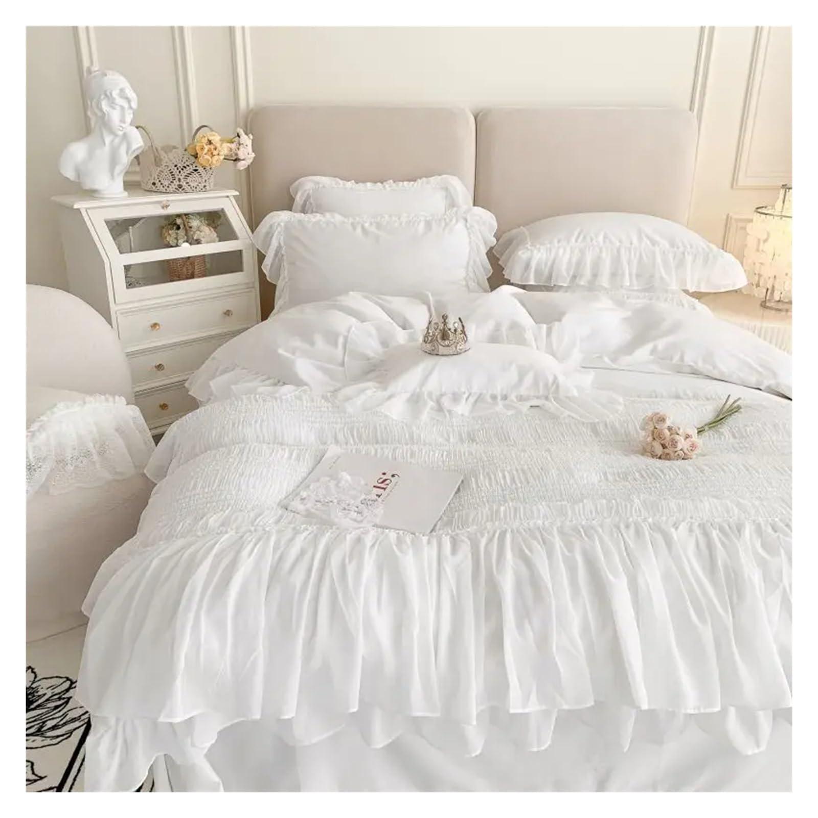 ADovz ADovz 4pcs Bedding Set Egyptian Cotton Bedlinen Ruffle Duvet Cover Flat Sheet Pillowcase White Bed Set for Girls,Bed Sheets