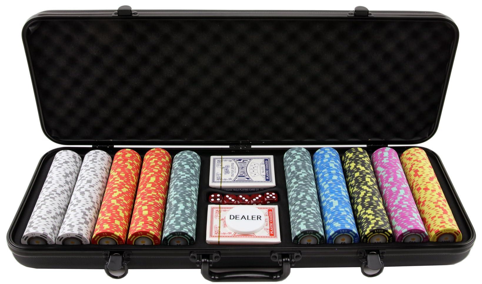 Versa Games Versa Games 13.5 Gram Poker Chips - Clay Poker Chips Set - 500 Piece Crown Casino Poker Set with Numbers Denomination - New Upgraded Poker Case