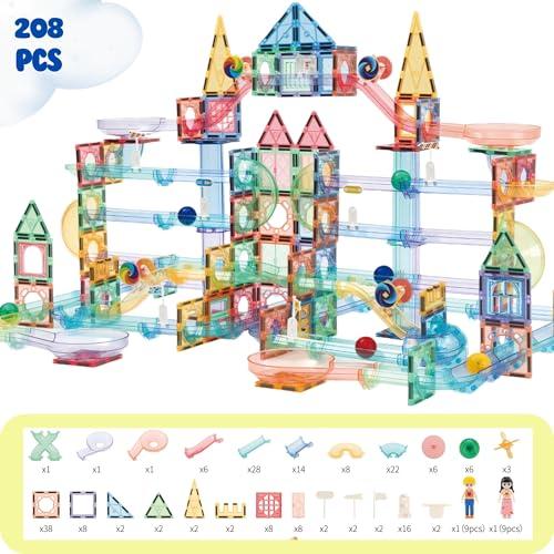 GG TOYS GG TOYS Magnetic Marble Run  208 PCS Magnetic Tiles & Construction Blocks Set  STEM Building Toys for Boys & Girls Ages 3-9  3D Educational Marble Race Game  Gift for Birthdays & Classrooms