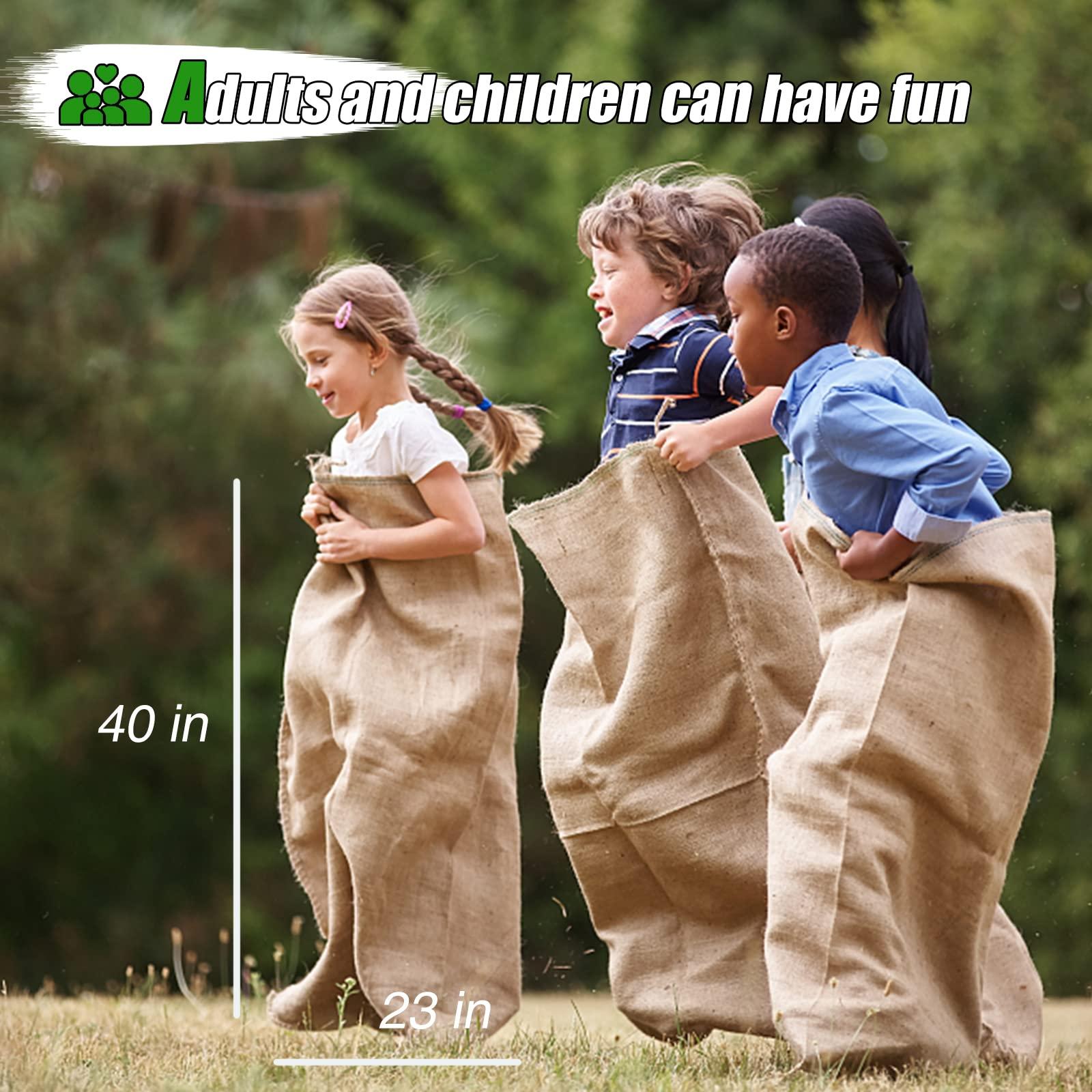 Xlong 18 PCS Large Burlap Potato Sack Race Bags,24\"x40\" Sack Race Burlap Bags 4 Pack,Outdoor Games for Kids Adults,3 Legged Race Bands,Fun for 4th of July BBQ,Birthday Party Family Reunion Games