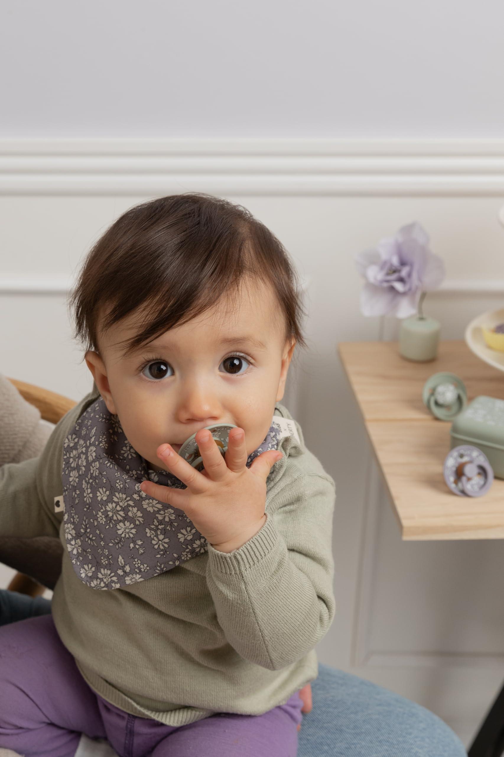 Bibs BIBS Liberty Pacifier | 2 Colour Natural Rubber Latex Soothers | BPA Free Dummy Pacifier | Round Nipple | Designed & Made in Denmark | Eloise Dusty Blue