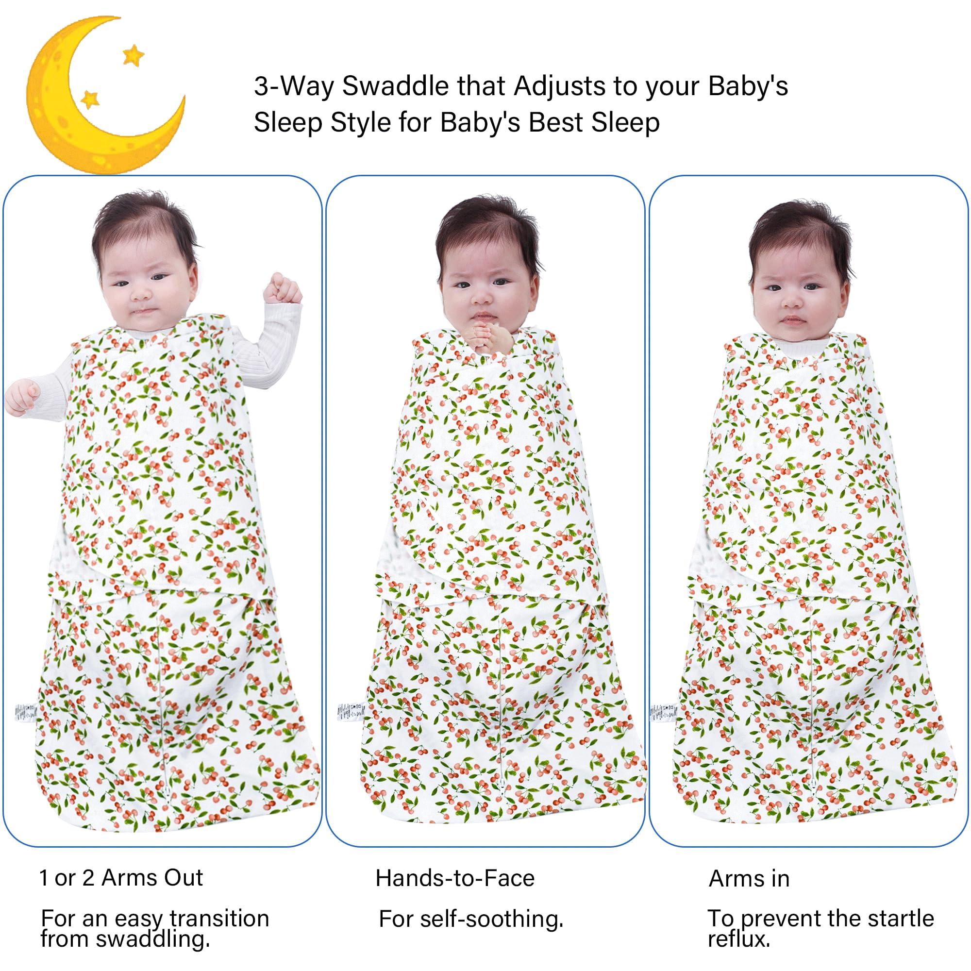 AugTwig Baby Sleepsack Swaddle,3-Way Adjustable Wearable Transition Blanket 100% Organic Cotton 2-Piece,3-6 Months,12-18 lbs,1.0 TOG(Floret&Cherry)