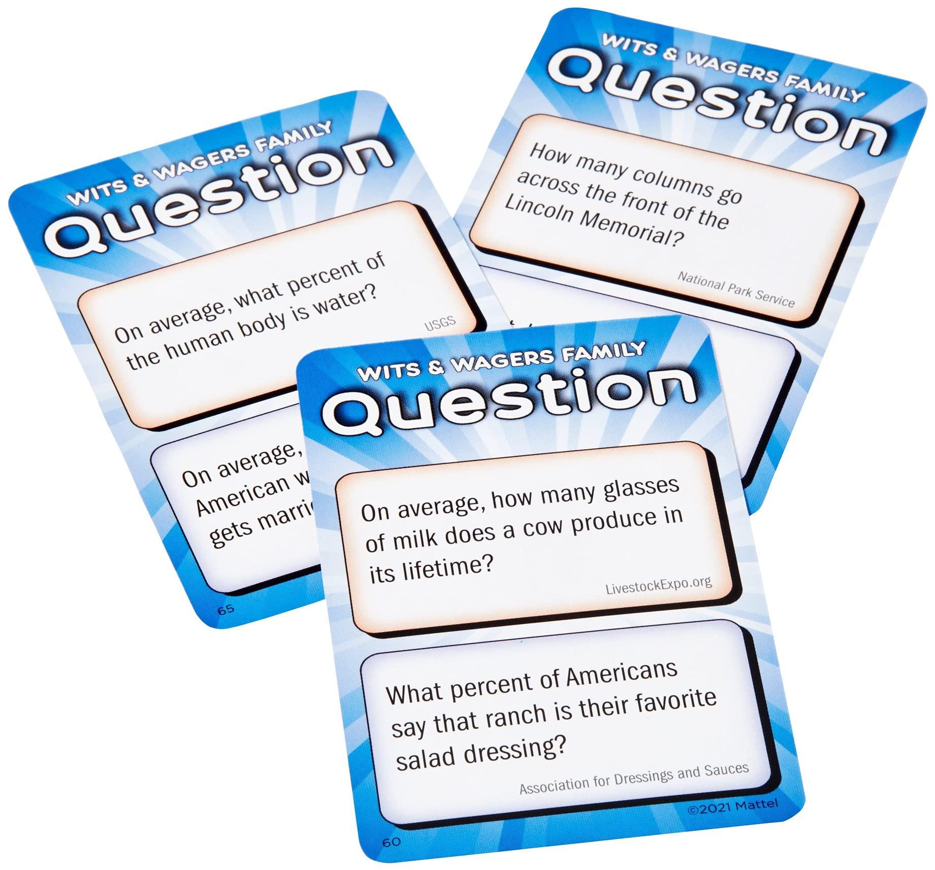 Mattel Games Mattel Games Wits & Wagers Board Game Family Edition for Kids and Adults with Dry Erase Boards, Markers & Question Cards Large