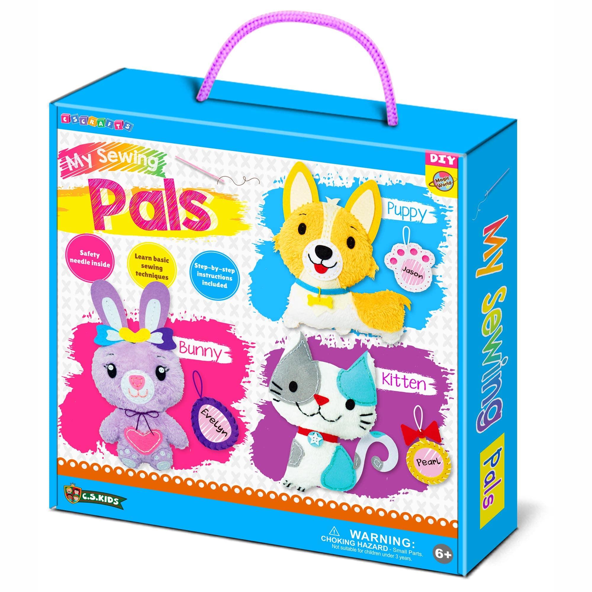 C.S.KIDS C.S. Kids Magic World DIY Personalised Sewing Kit - My Sewing Pals (Puppy/Bunny/Kitten)|Arts & Crafts Gifts | Educational Sewing Kit for Kids | Sew Your Own (Safety Needle & Instruction Included)