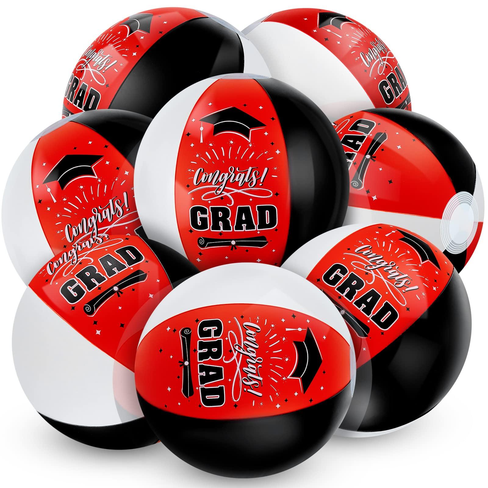 Skylety 10 Pieces Graduation Inflatable Beach Balls Class of 2025 Graduation Party Favors Congrats Grad Sign for Grad Party Decoration Supplies Summer Sand Game(Red)