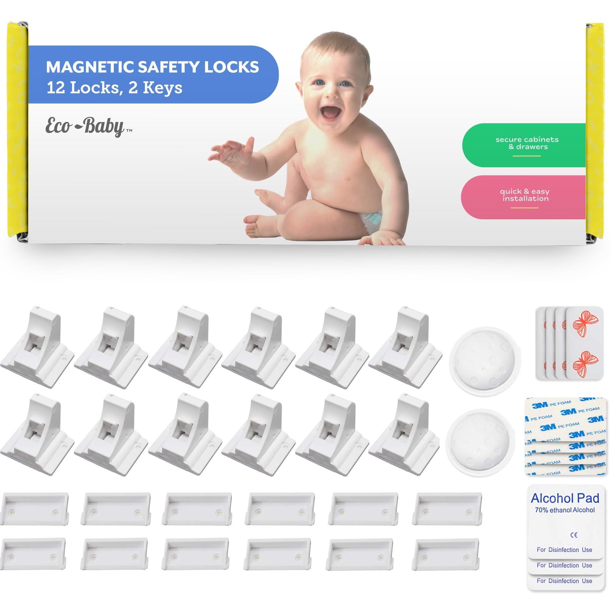Eco-Baby Eco Baby Magnetic Cabinet Locks for Babies - Magnetic Baby Proofing Cabinet Locks, Child Locks for Cabinets Drawers Doors for Back to School - Easy Installation No Tools Required (12 Pack and 2 Keys)
