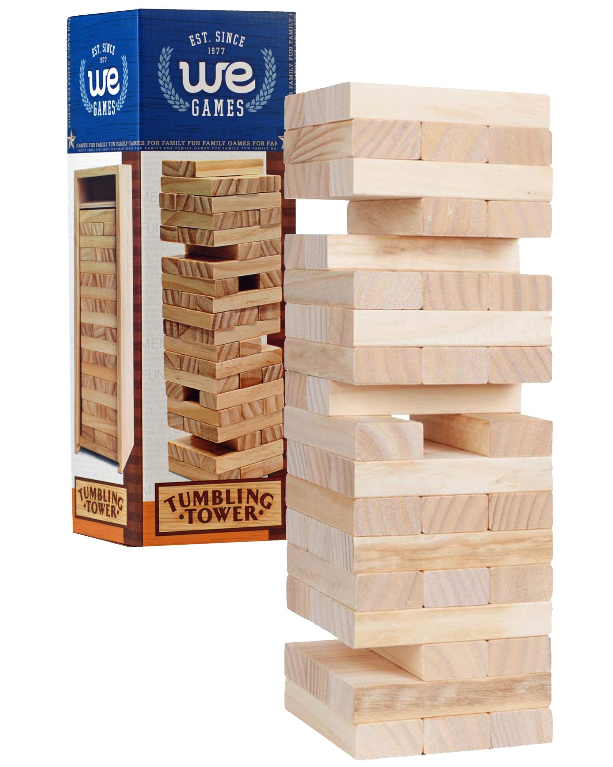 WE Games WE Games Wooden Block Stacking Party Game for Adults, Tumble Tower Wedding Guest Book Alternative, Tabletop Games, Includes Storage Case, 12 inches