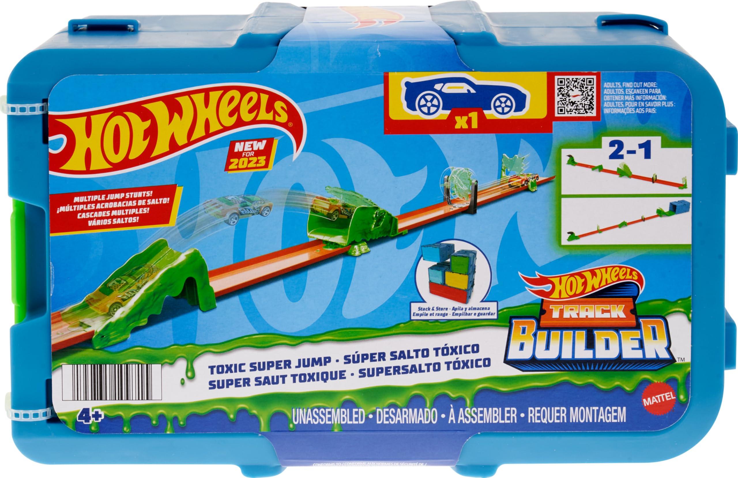 Hot Wheels Hot Wheels Toy Car Track Set, Track Builder Toxic Super Jump Playset with 1:64 Scale Vehicle & 10 Component Parts in Modular Storage Box
