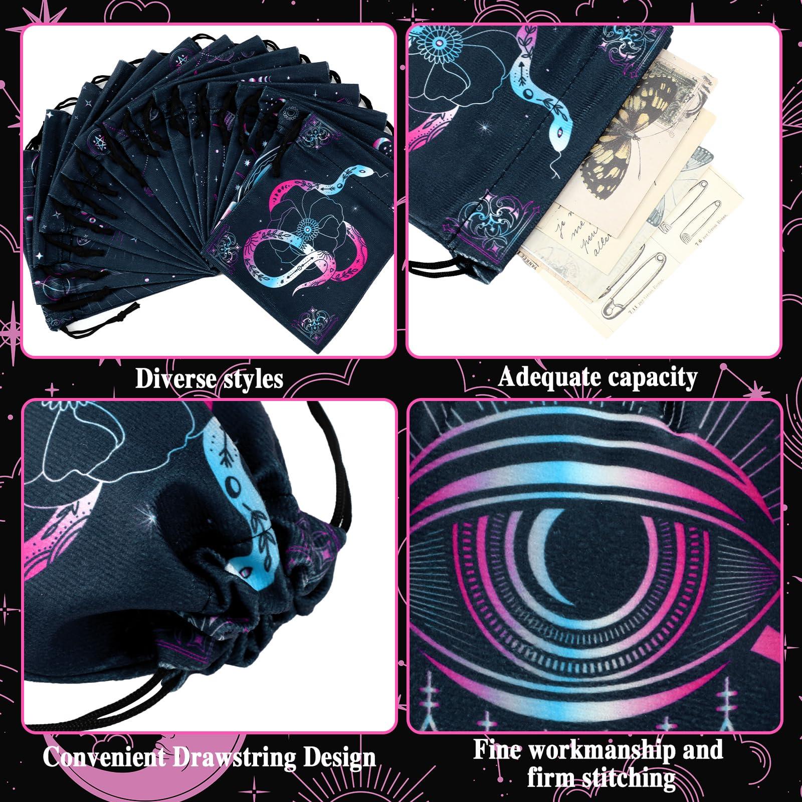 Paterr Paterr 16 Pcs Tarot Card Bag Velvet Storage Bag Vintage Tarot Rune Bag Dice Bag Tarot Velvet Pouches with Drawstrings Jewelry Pouch for Tarot Enthusiasts, 7.1 x 5.9 Inch (Cute Style)