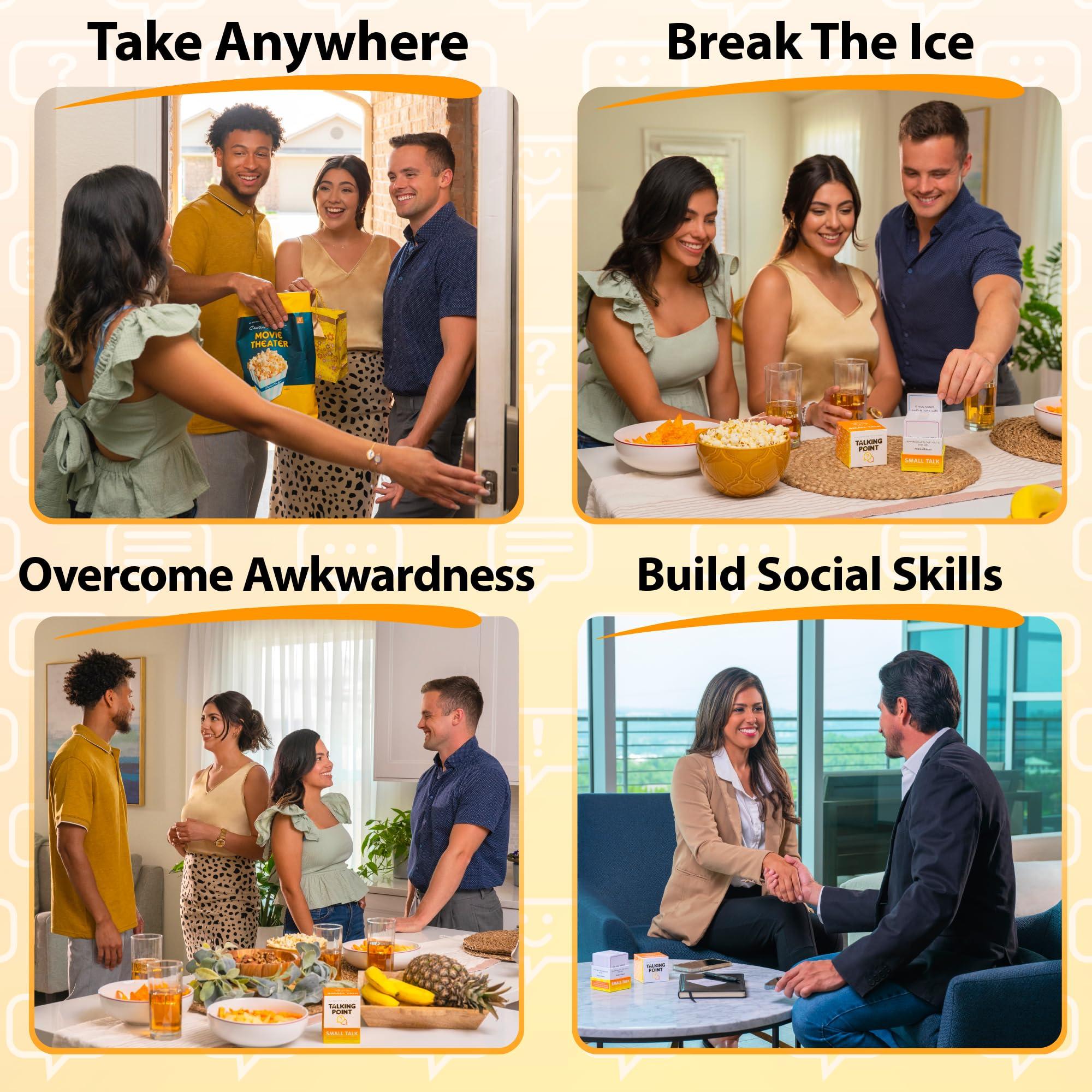 TALKING POINT CARDS 200 Ice Breaker Conversation Cards - Conversation Starters Friendly Small Talk Icebreakers for Friends, Coworkers, Family, Dates, & Acquaintances - Fun for Parties, Road Trips, Vacation Game Night