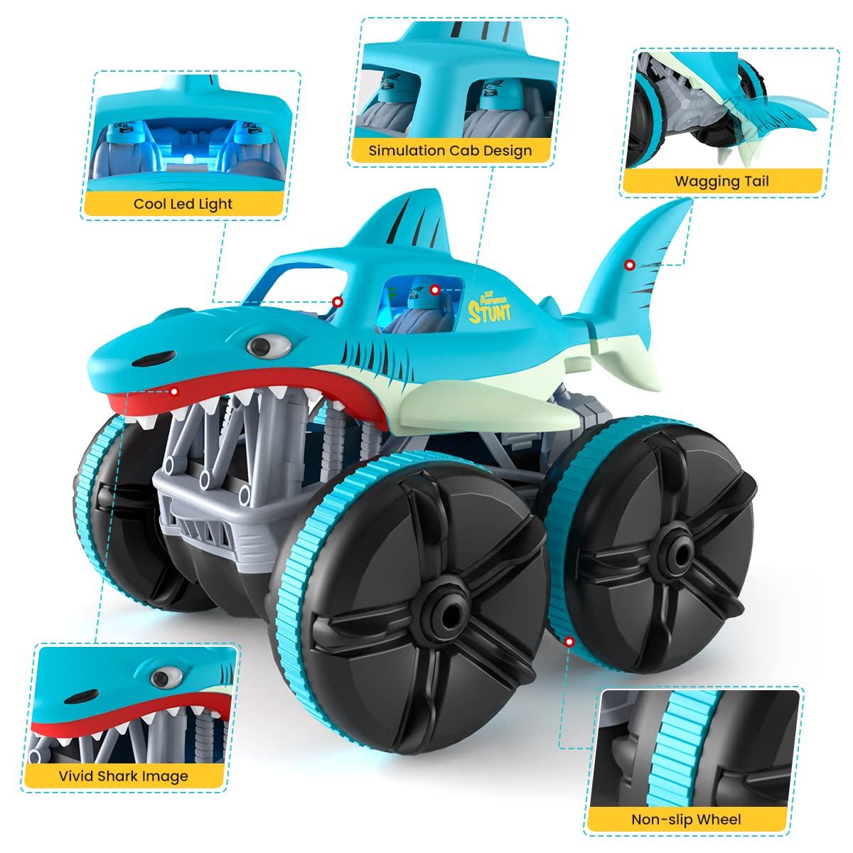 ifollower Amphibious Remote Control Car, Shark RC Cars All Terrain RC Truck, 360 Rotation LED Radio Controlled Crawler, 2.4GHz Monster Shark Trucks Christmas Birthday Gift for Boys Girls Age 3 4 5 6 7 8 9 10