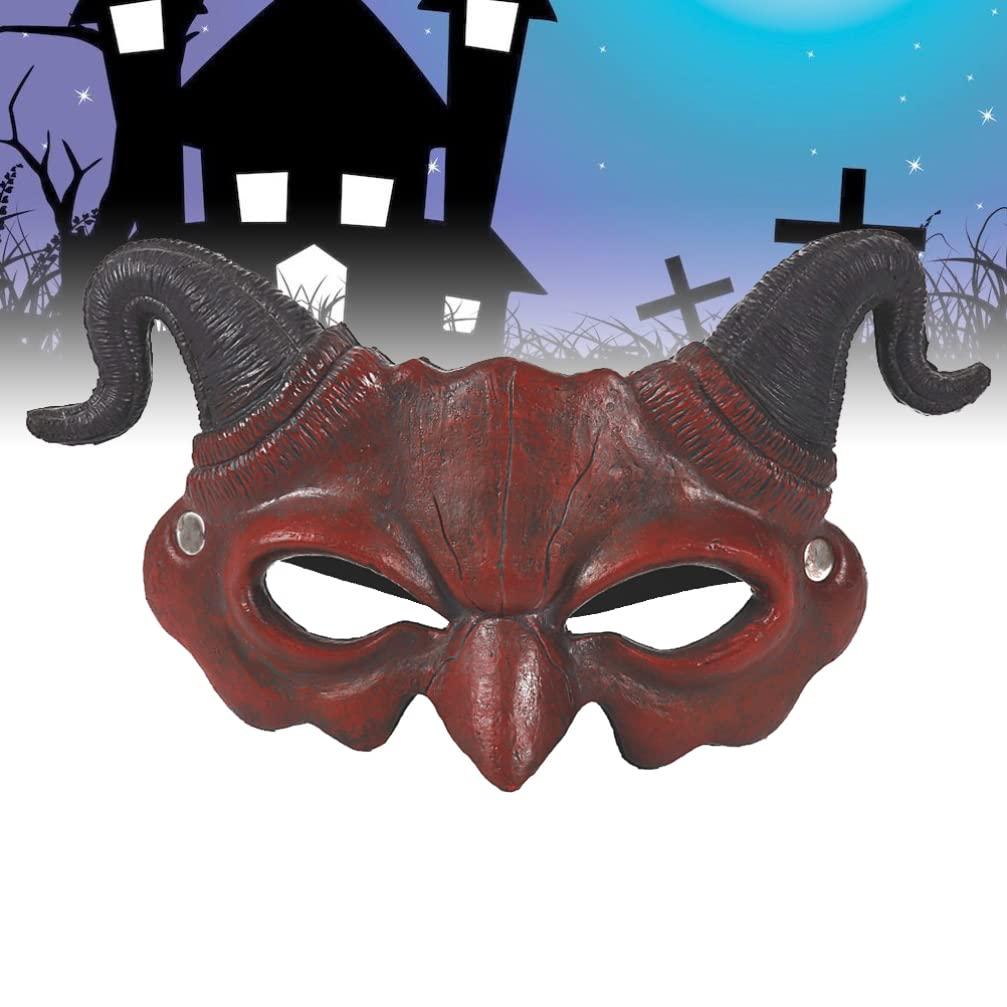 Zerodeko Scary Mask Halloween Masquerade, Scary Half Face Claw Devil Halloween Ghostlike Cosplay Costume Party Horror Devil (Brown) Devil Horns