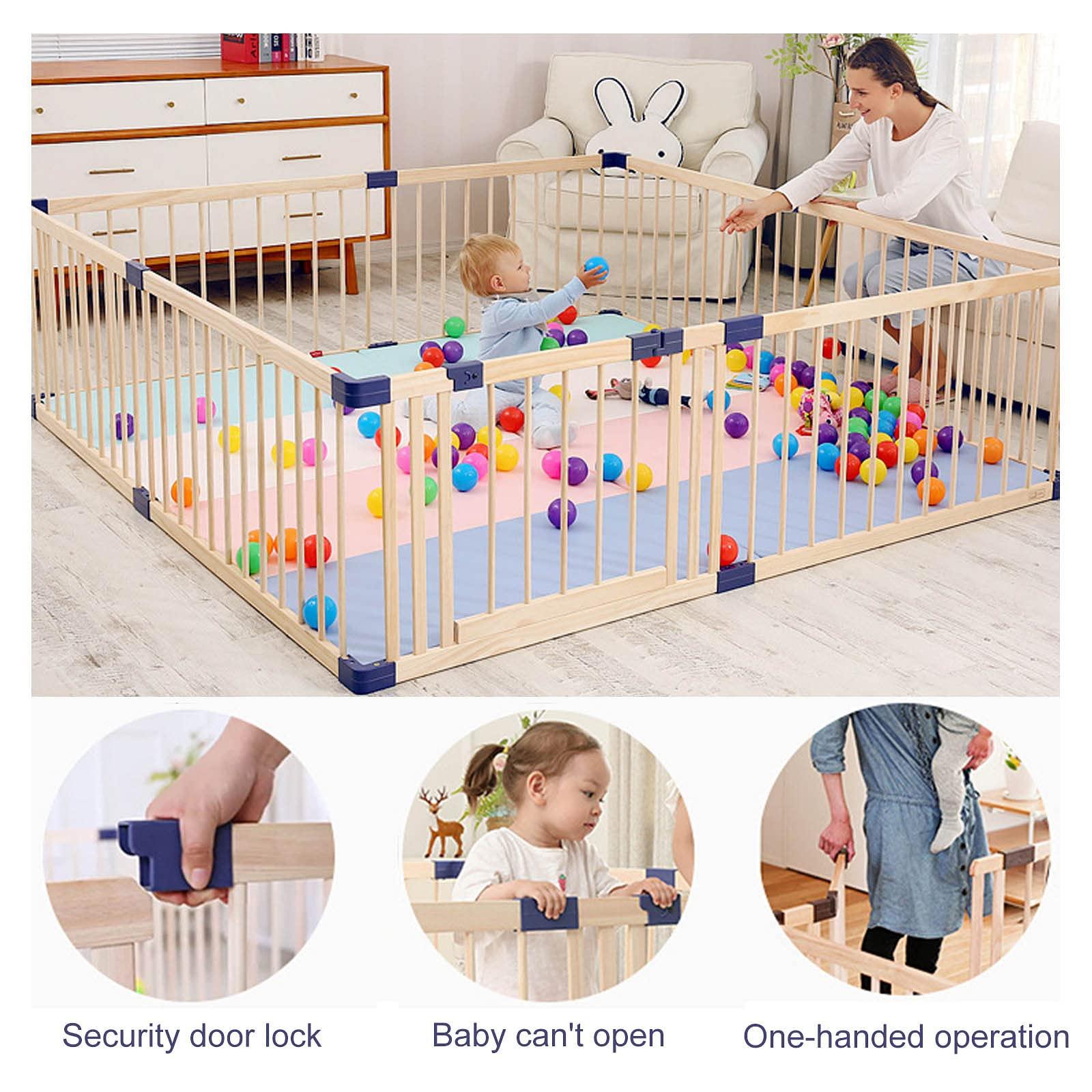 Jolan Baby Playpen Wooden, Anti-fall Safety Baby Fence, with Door, Indoor Outdoor Kids Activity Center Fence, Safety Playard, Playpen for Baby and Toddlers, Breathable/Durable,160180cm