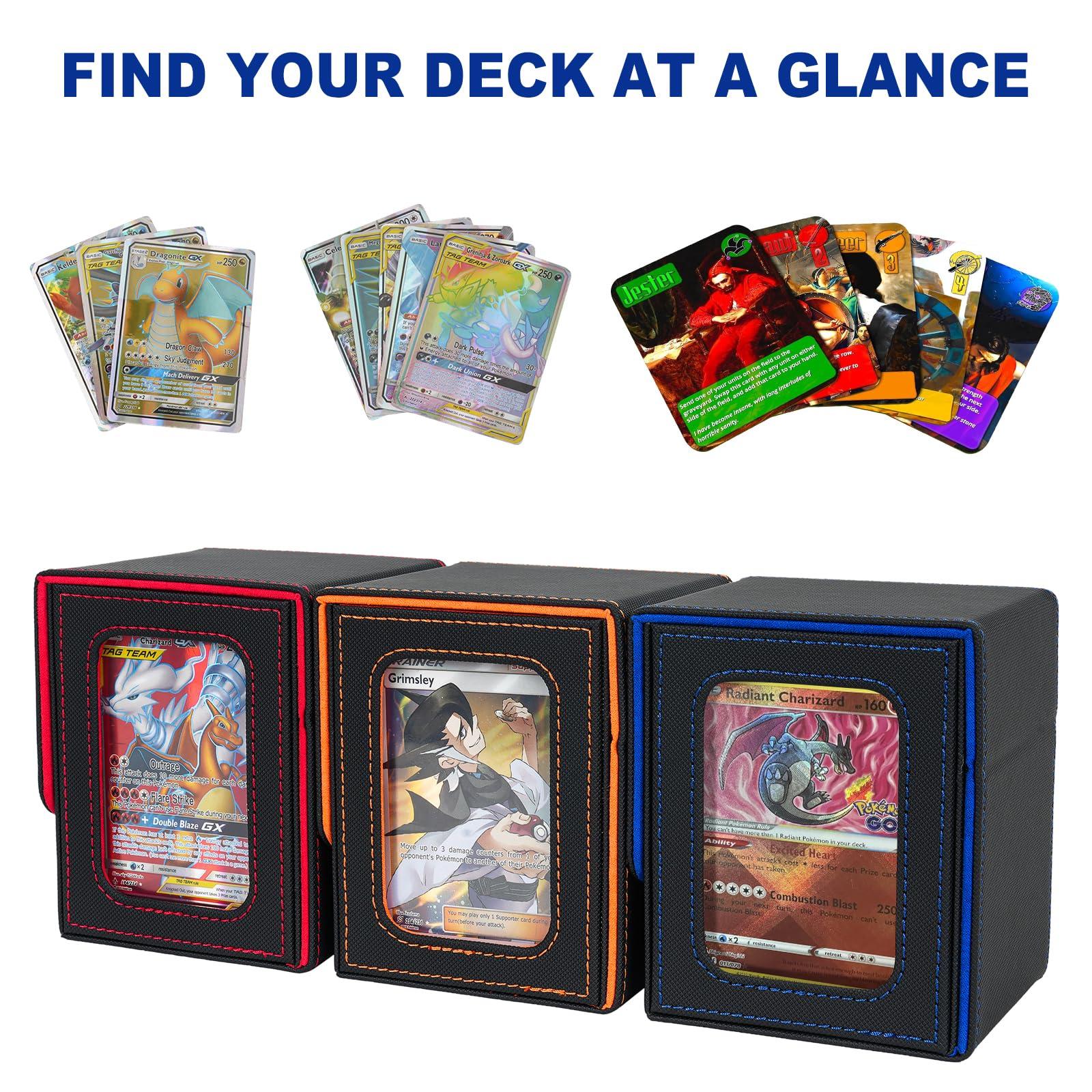 Jaffzora Jaffzora Card Deck Box for MTG Commander, Magnetic Card Display Case,TCG Card Storage Box, Holds 100 Double-Sleeved Cards, Black&Blue