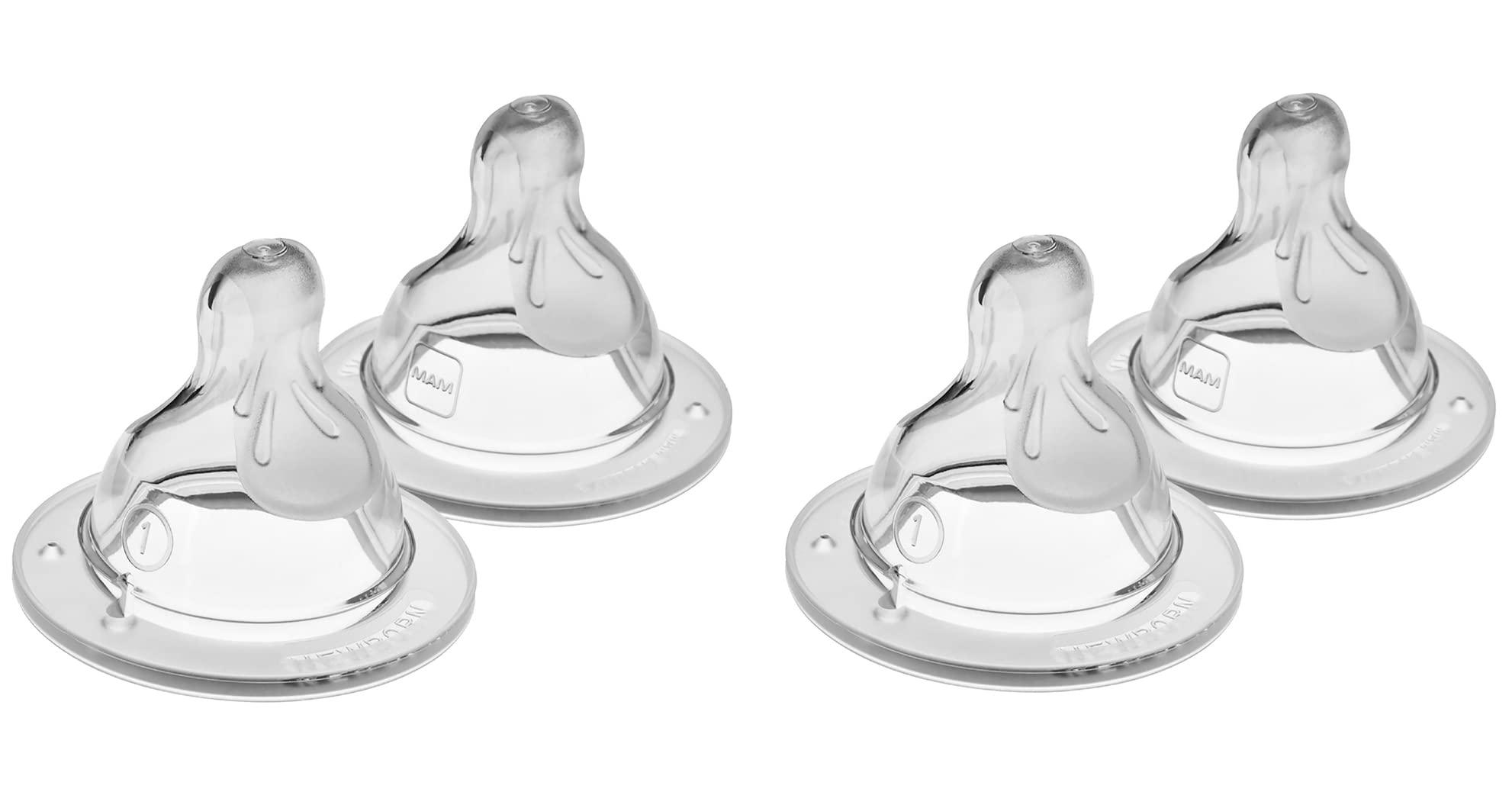 MAM MAM Bottle Nipples Slow Flow Nipple Level 1, for Newborns and Older, SkinSoft Silicone Nipples & Easy Start Anti-Colic Bottle, Baby Essentials, Medium Flow Bottles with Silicone Nipple