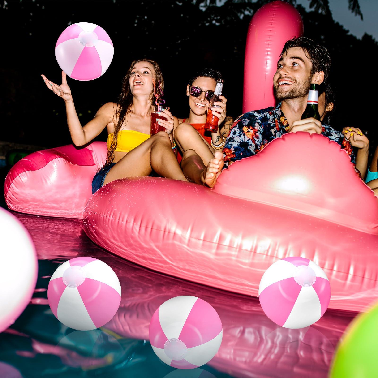Lunmon Lunmon 24 Pieces Pink and White Inflatable Beach Ball Round Pool PVC Balls Bulk Pool Party Favors Blow up Game Summer Toys for Swimming Hawaiian Tropical Theme Party Supplies(12 Inch)