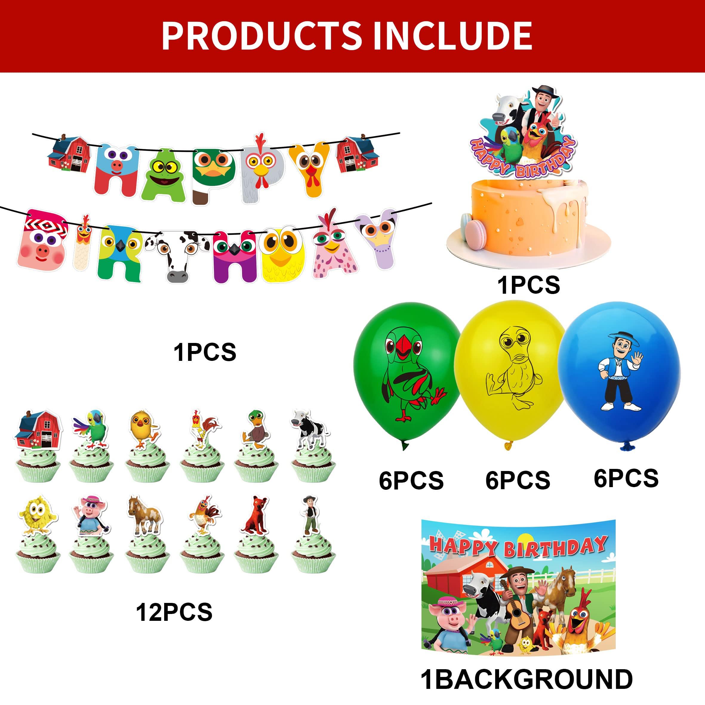 HJHLYYANM La Granja De Zenon Birthday Party Decoration Zenon Farm Party Supplies Include HAPPY BIRTHDAY Banner Balloons Cake Topper Cupcake Toppers Background Farm Party Decoration