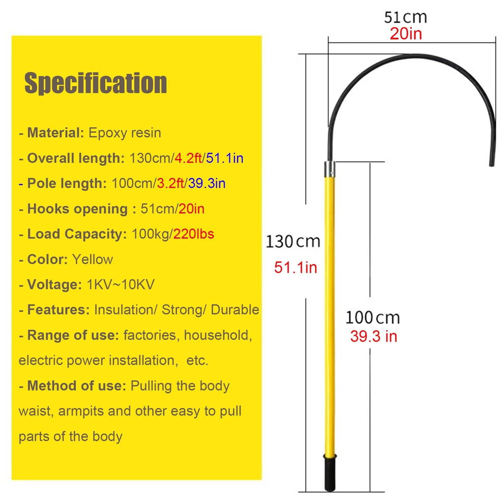 JYDQM Rescue Hook Emergency Rescue Sticks Yellow Insulated Rescue Hook with 1 1.5 1.8 2 3 M Pole, Fire Electrician Lifeguard Rod Kit for Construction Sites/Hybrid Vehicles/Electric Repair, Anti-Electrocutio