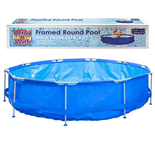 VFM e-Store VFM - Medium Round Pool 3m x 76cm Strong Frame Giant 4200 Litre Capacity Swimming Family Fun for Kids and Adults Holiday Summer Garden Swim Splash - Wild \'n Wet