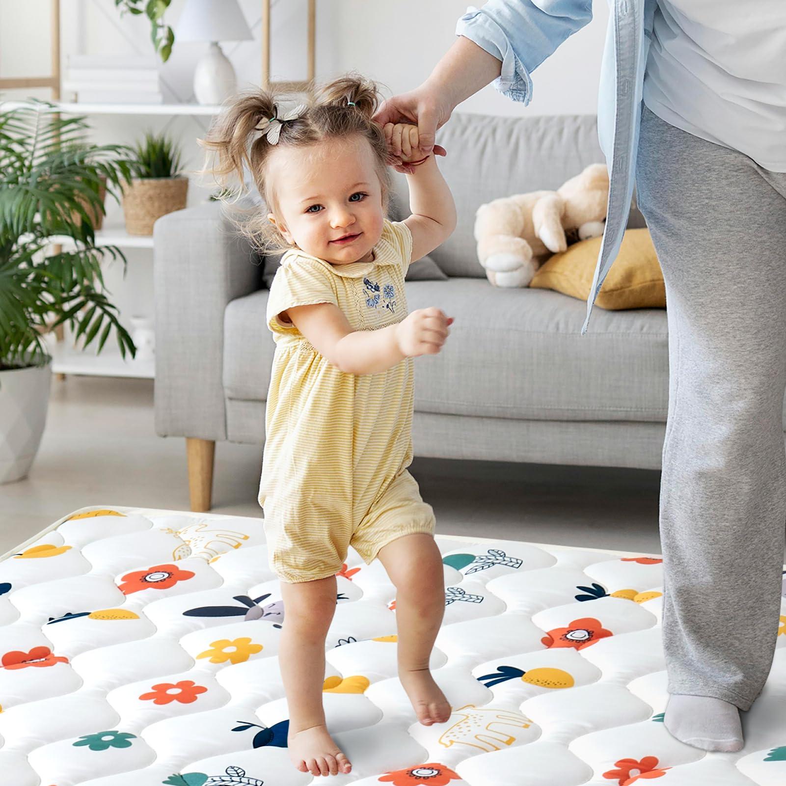 VIVIDVIBEBEARPAS Premium Foam Baby Play Mat 79" X 59", Thick One-Piece Crawling Mat, Odorless Baby Mat Floor Mat, Non-Slip Cushioned Baby Playmat for Infants,Babies,Toddlers. Machine Washable for Easy Care.